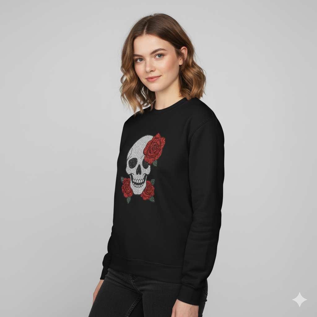 Skull and Roses Fleece Hoodie - Cozy Halloween Sweatshirt, Gothic Hoodie, Unisex Gift, Alternative Fashion, Casual Layering