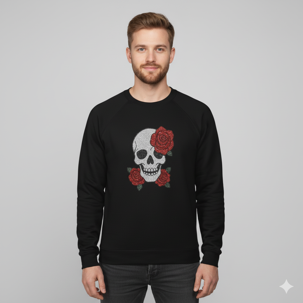 Skull and Roses Fleece Hoodie - Cozy Halloween Sweatshirt, Gothic Hoodie, Unisex Gift, Alternative Fashion, Casual Layering