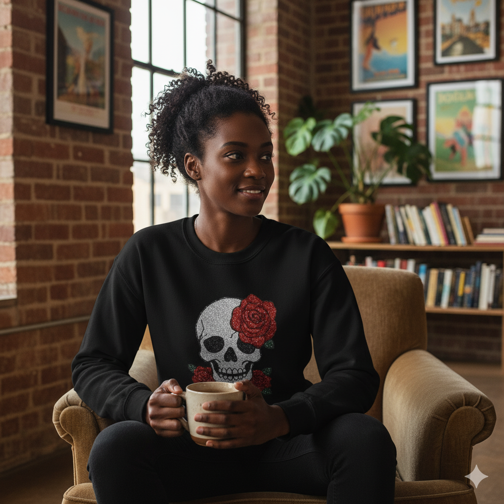 Skull and Roses Fleece Hoodie - Cozy Halloween Sweatshirt, Gothic Hoodie, Unisex Gift, Alternative Fashion, Casual Layering