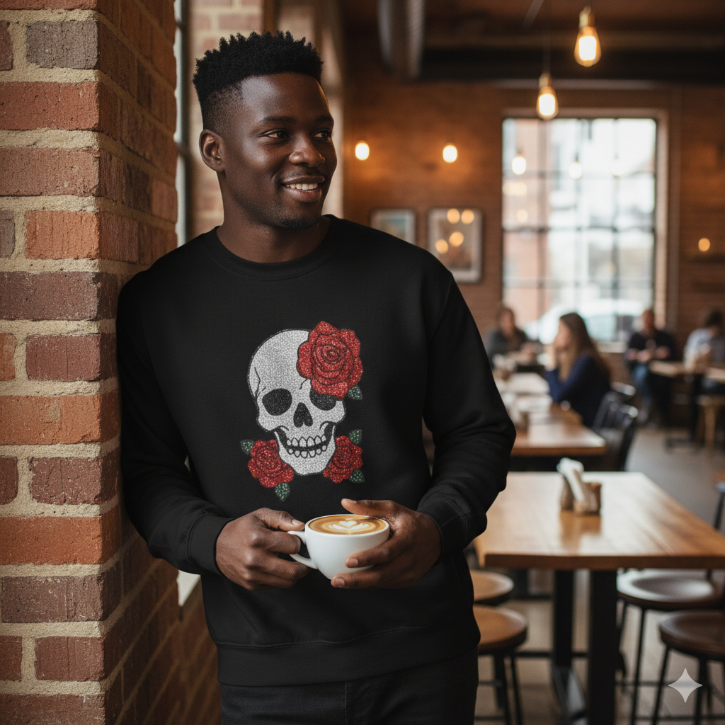 Skull and Roses Fleece Hoodie - Cozy Halloween Sweatshirt, Gothic Hoodie, Unisex Gift, Alternative Fashion, Casual Layering