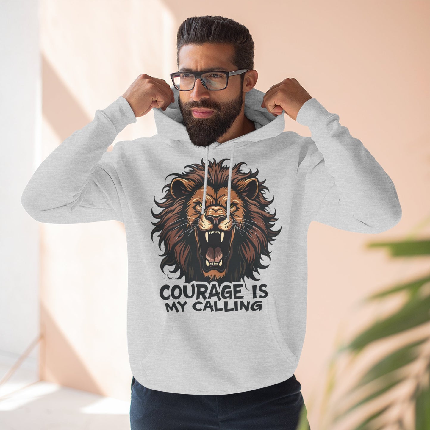 Courageous Lion Fleece Hoodie - Motivational Sweatshirt, Gift for Lion Lovers, Powerful Statement Wear, Casual Everyday Hoodie .