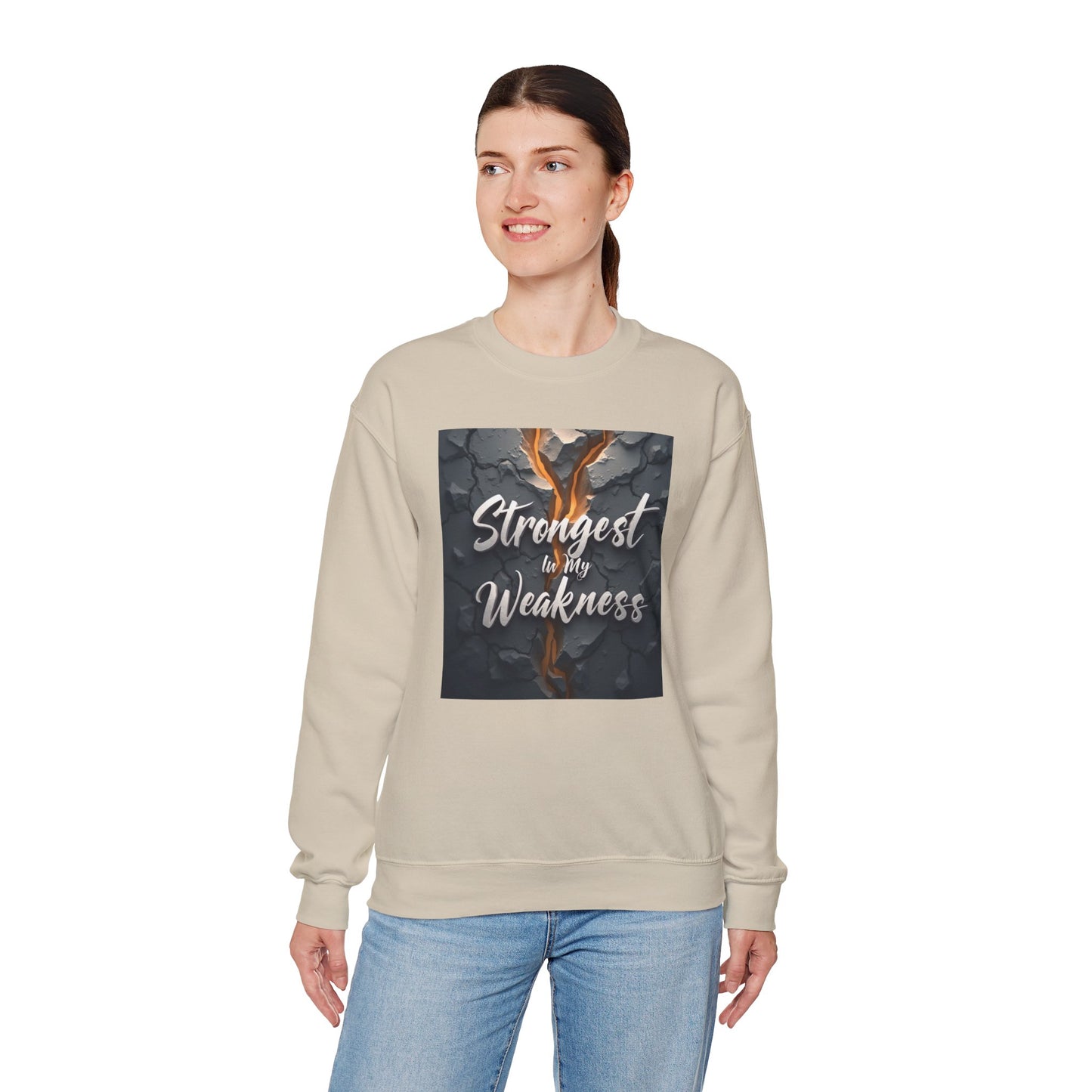 Strongest in My Weakness Sweatshirt | Cozy Unisex Crewneck | Inspirational Gift for Friends, Self-Care, Motivational Wear, Warm Layer