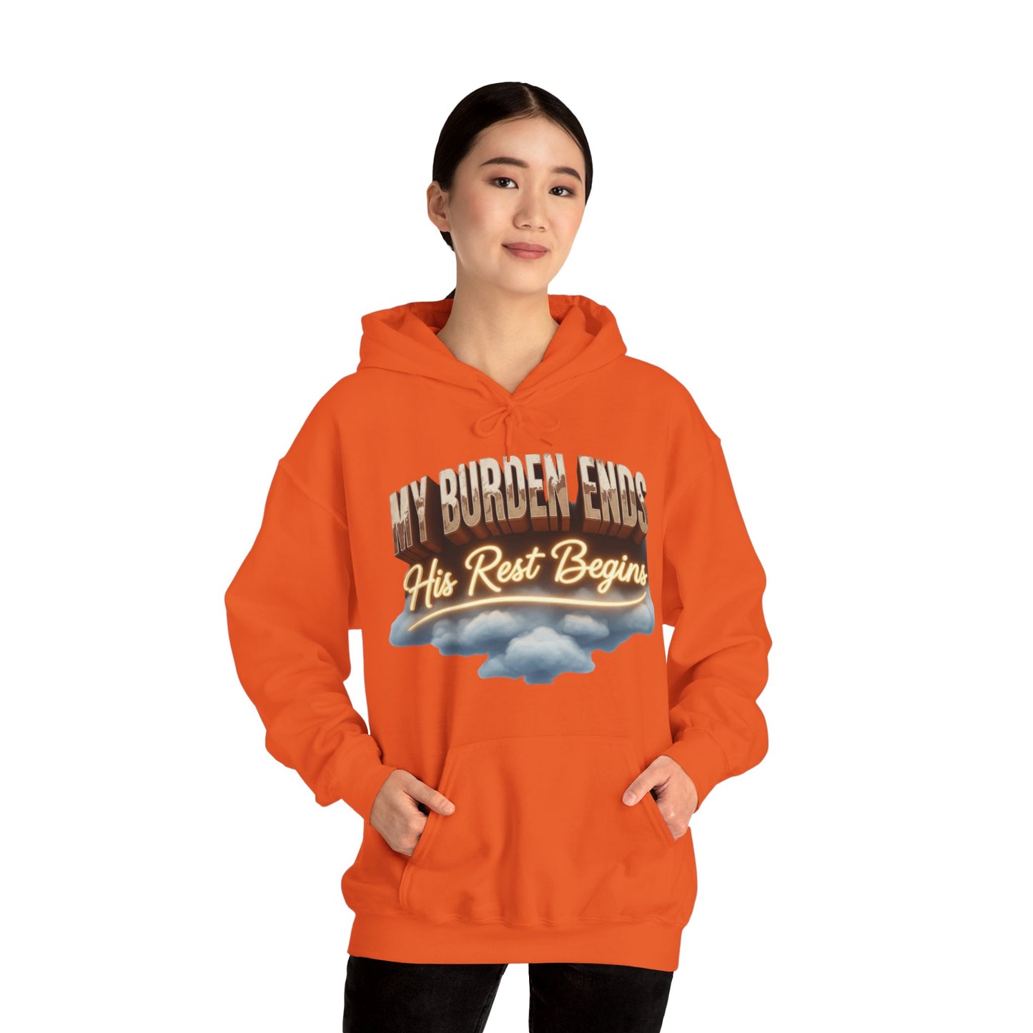 Motivational Hoodie - My Burden Ends, His Rest Begins | Cozy Sweatshirt, Inspirational Gift, Relaxationwear, Everyday Apparel,