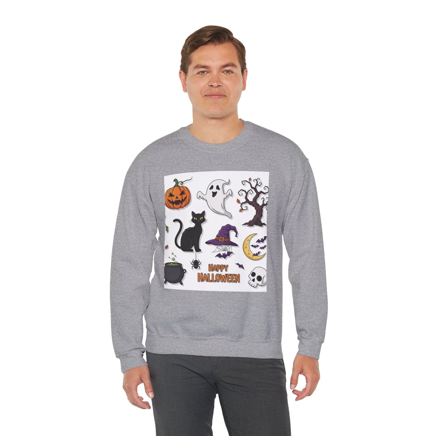 Halloween Spirit Crewneck Sweatshirt - Unisex, Cozy Halloween Gift, Fall Apparel, Spooky Season Sweater, Ghost & Pumpkin Sweatshirt