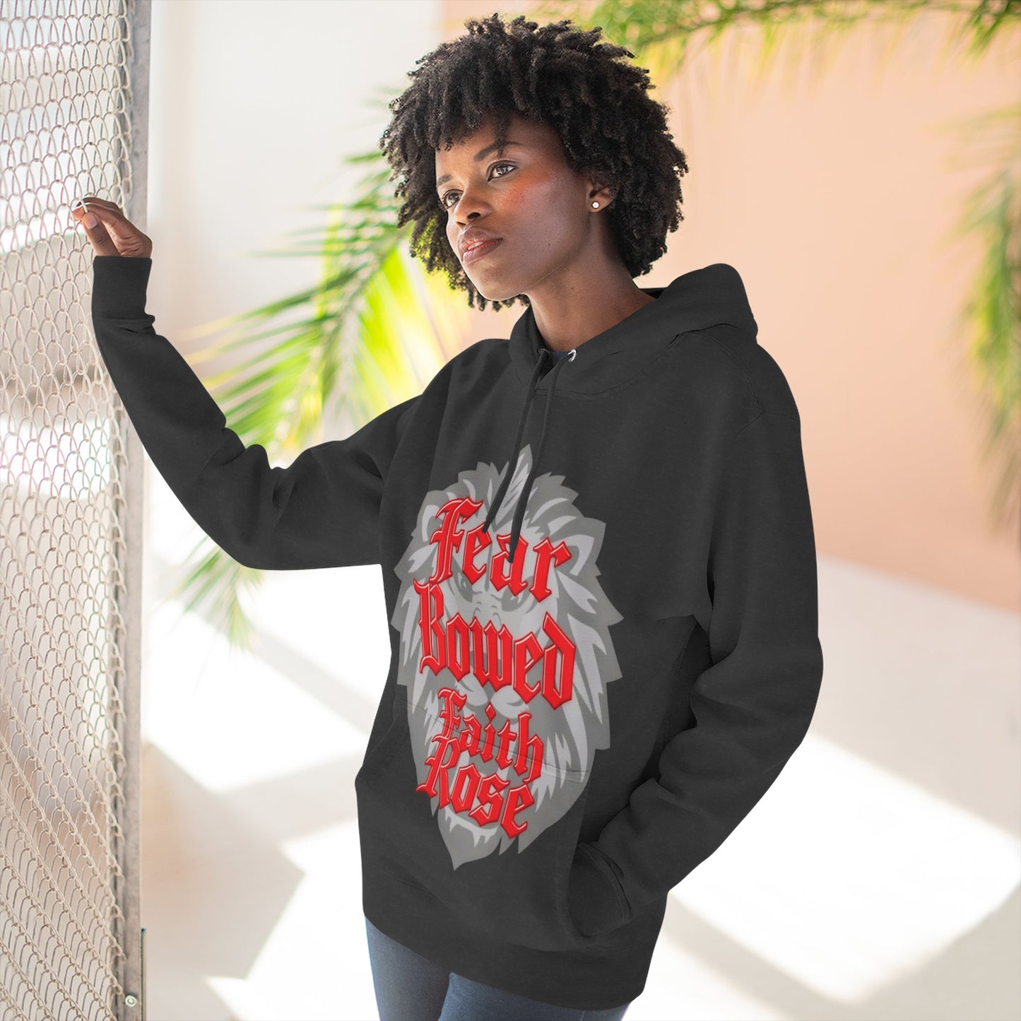 Fear Bowed Faith Rose Fleece Hoodie, Casual Wear, Gift for Her, Inspirational Apparel, Cozy Sweatshirt