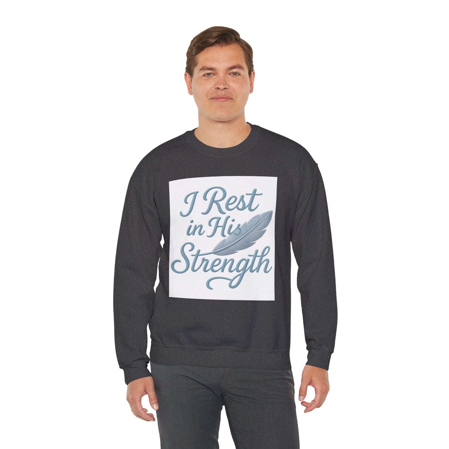 Inspirational Strength Crewneck Sweatshirt, Gift for Him, Motivational Apparel, Cozy Sweater for Faith, Relaxed Comfort Wear
