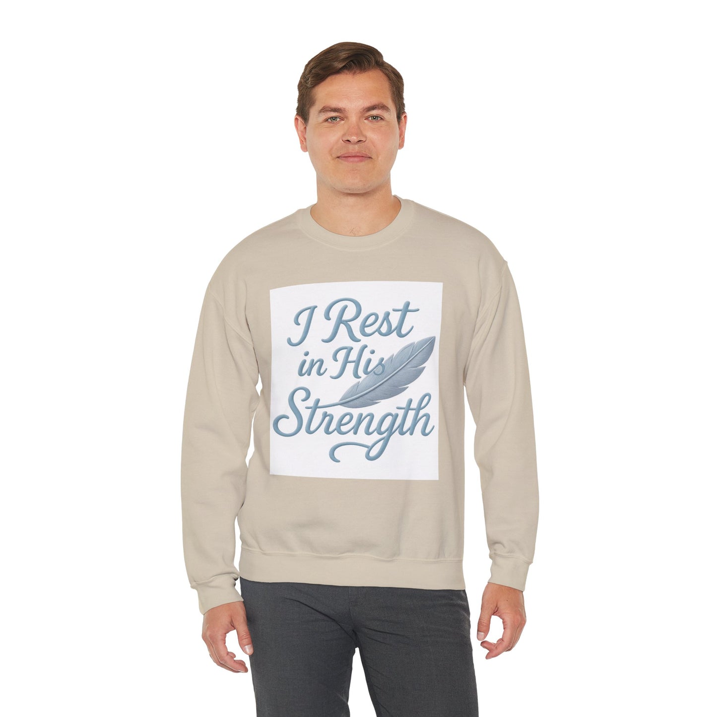 Inspirational Strength Crewneck Sweatshirt, Gift for Him, Motivational Apparel, Cozy Sweater for Faith, Relaxed Comfort Wear