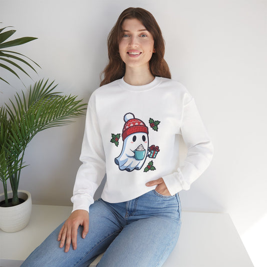 Cozy Ghost Sweatshirt - Festive Crewneck, Perfect for Halloween, Christmas, Fall Gatherings, Ghost Lovers, Unisex Casual Wear