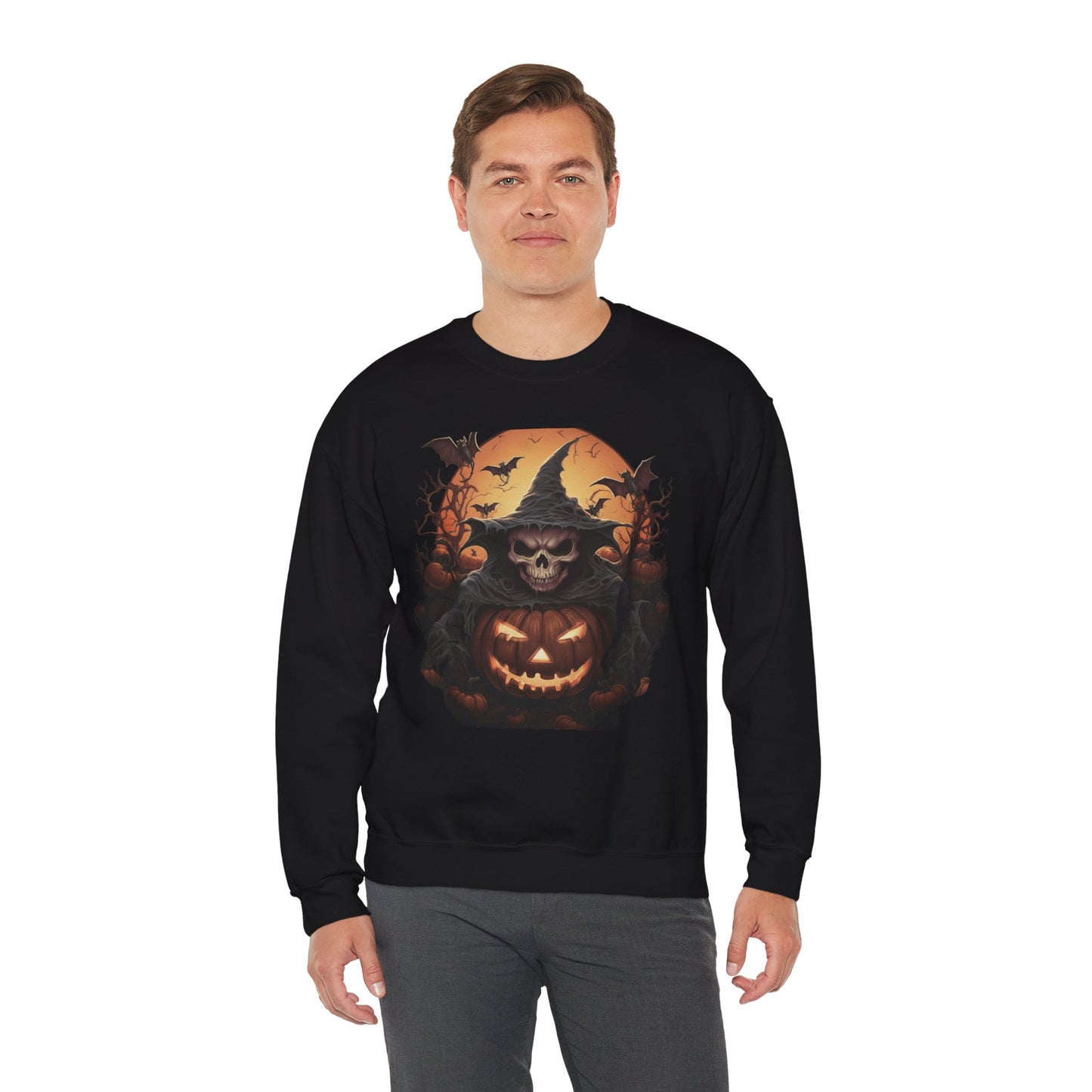 Halloween Witch Skull Sweatshirt, Unisex Crewneck, Fall Fashion, Cozy Sweater, Spooky Apparel, Halloween Gift