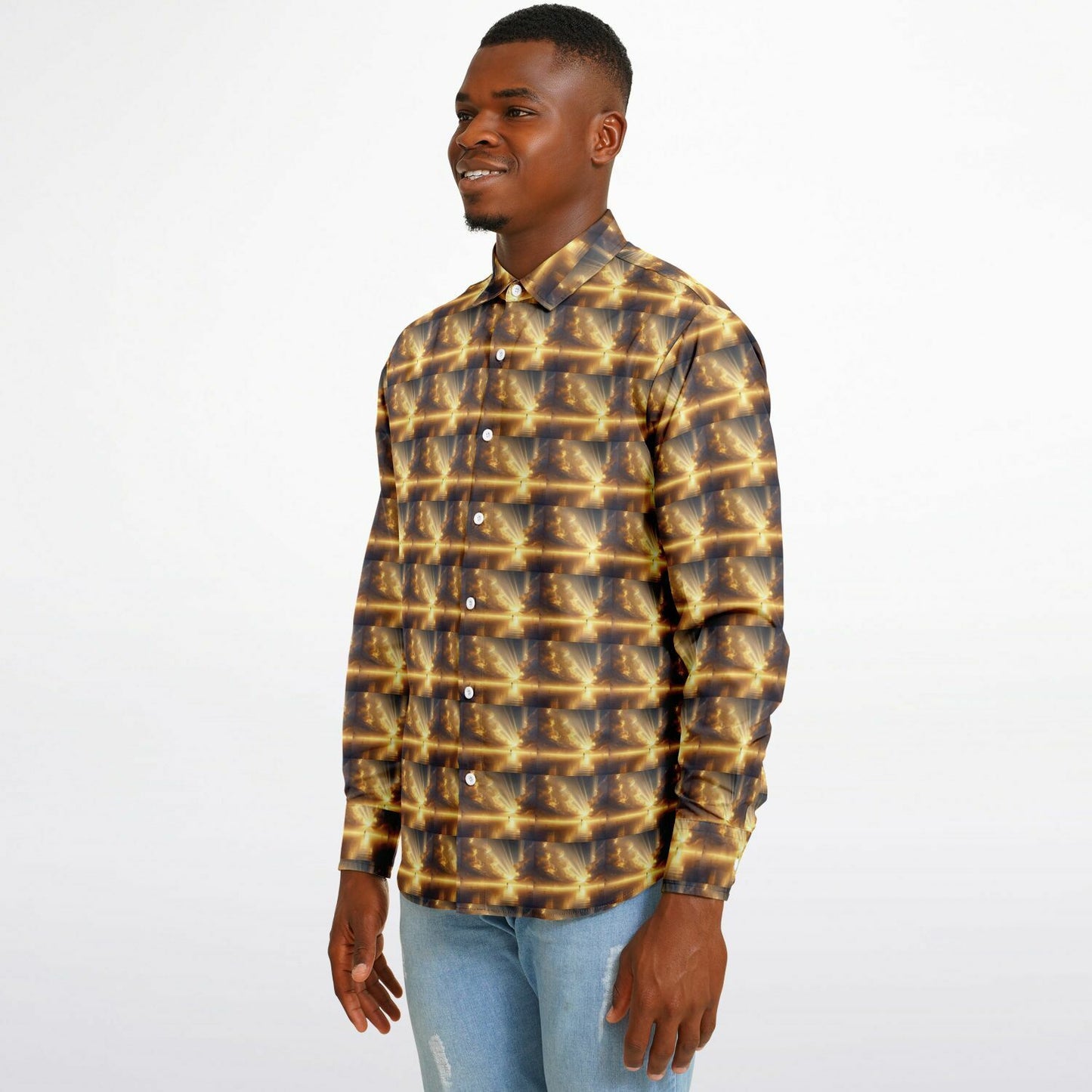Long Sleeve Button Down Shirt - AOP