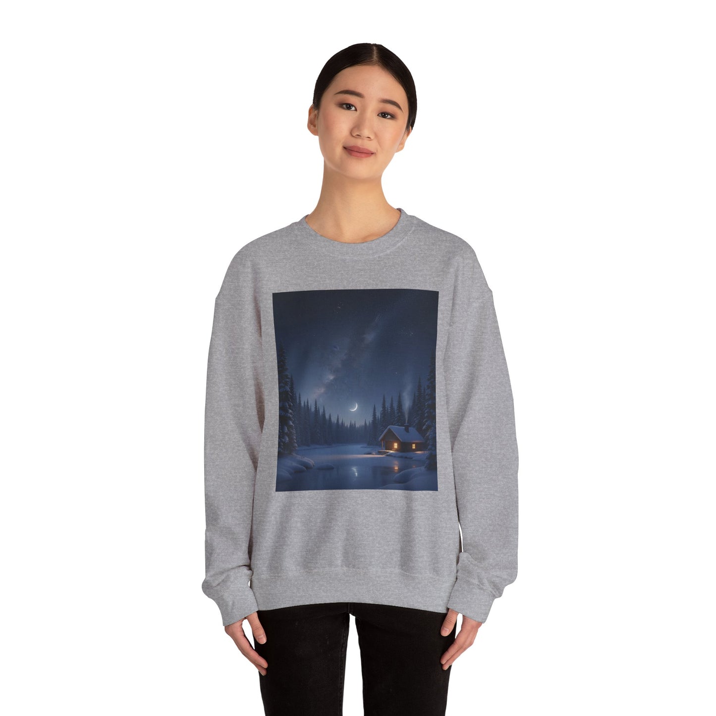 Cozy Cabin Night Sweatshirt | Unisex Heavy Blend Crewneck | Winter Apparel, Nature Lover Gift, Cozy Outfit, Gift for Him/Her