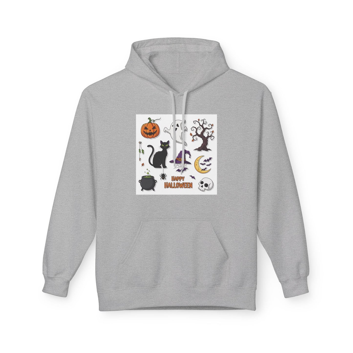 Halloween Cute Cat Fleece Hoodie, Spooky Season Apparel, Unisex Sweatshirt, Fall Fashion, Cozy Gift for Halloween Lovers