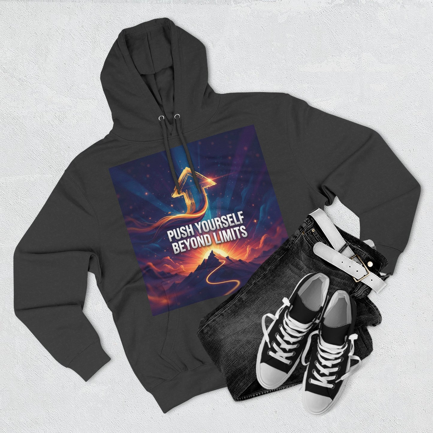 Inspirational Fleece Hoodie - Push Yourself Beyond Limits, Cozy Sweatshirt, Motivational Apparel, Gift for Dreamers, Casual Wear
