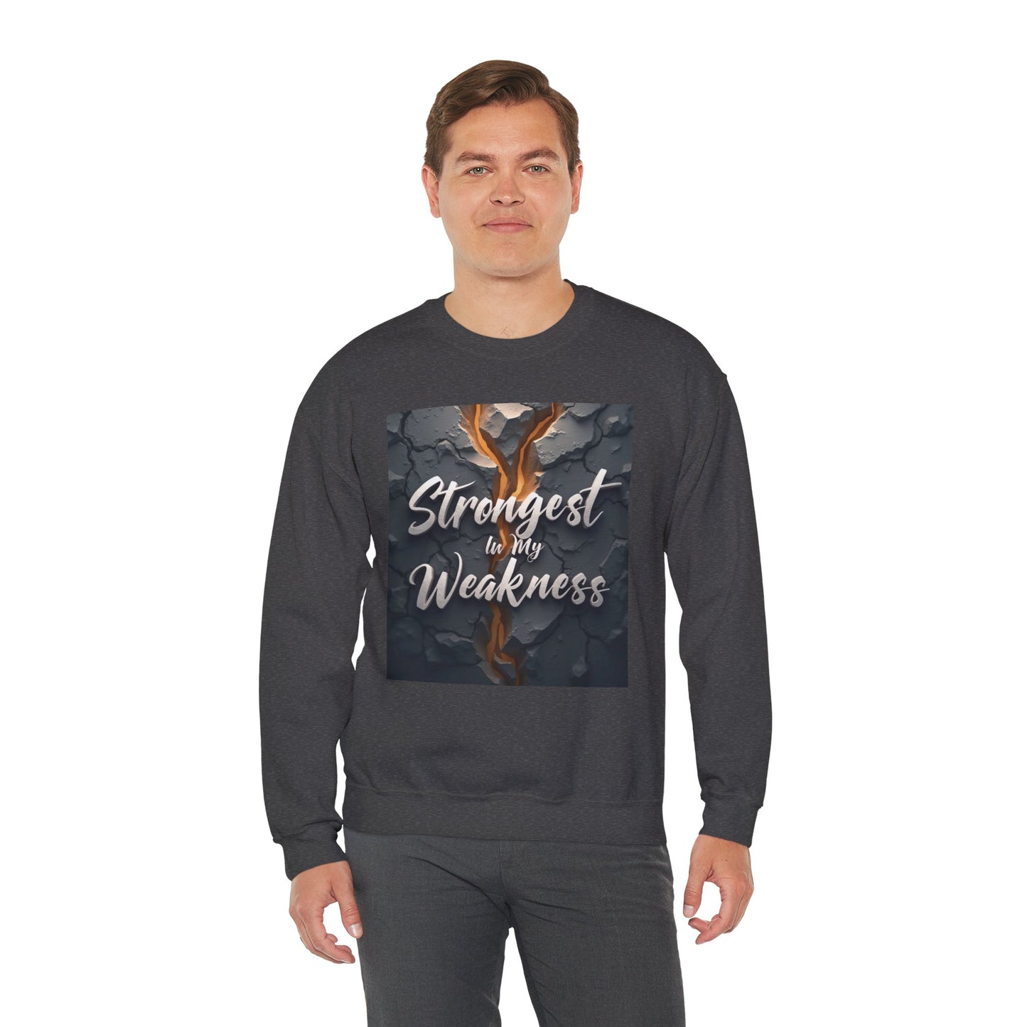 Inspirational Crewneck Sweatshirt - ‘Strongest to My Weakness’ | Cozy Gift, Motivational Wear, Unisex Apparel, Self-Care, Casual Style