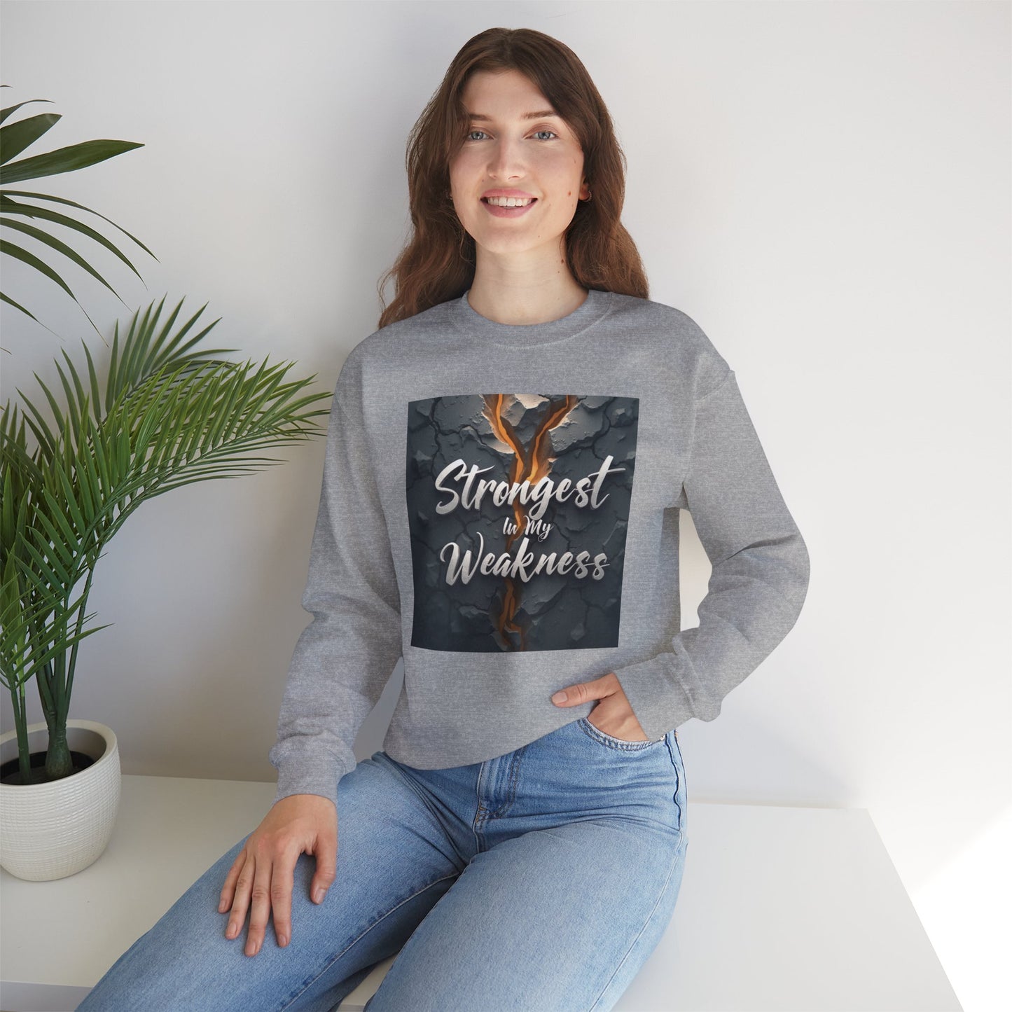 Strongest in My Weakness Sweatshirt | Cozy Unisex Crewneck | Inspirational Gift for Friends, Self-Care, Motivational Wear, Warm Layer