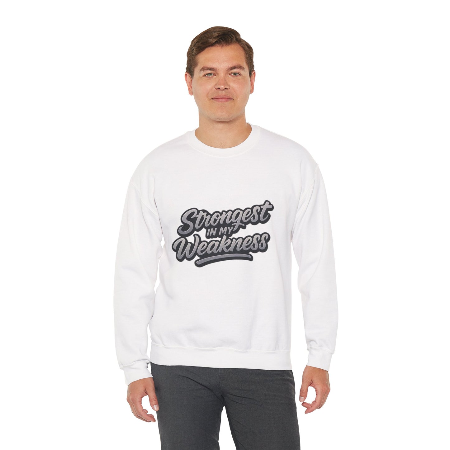 Motivational Crewneck Sweatshirt - "Strongest in My Weakness" - Cozy Gift for Wellness, Affirmation, Self-Care, Inspirational Style