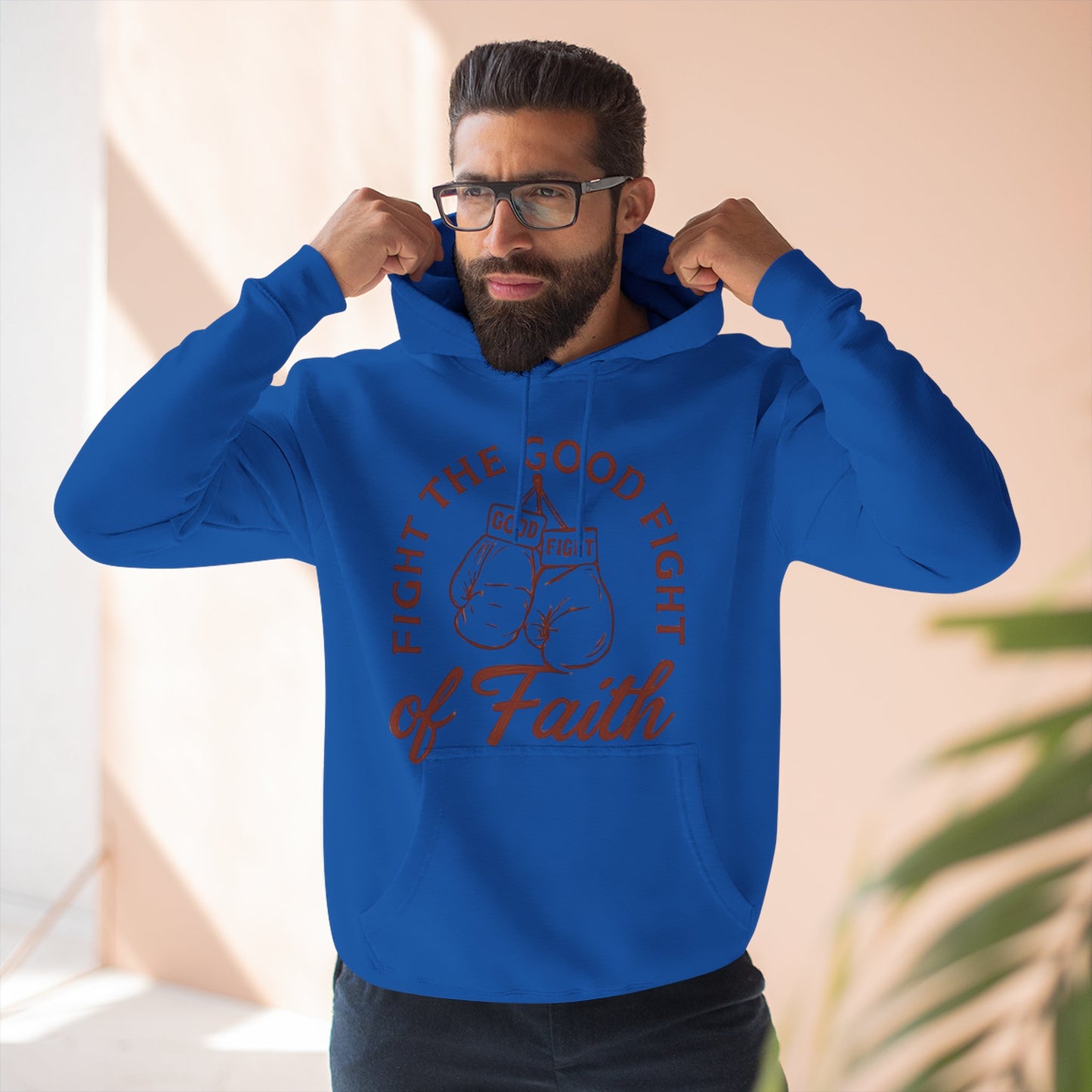 Three- Panel Fleece Hoodie, Inspirational Sweatshirt, Fight the Good Fight Apparel, Comfort Wear for Believers.