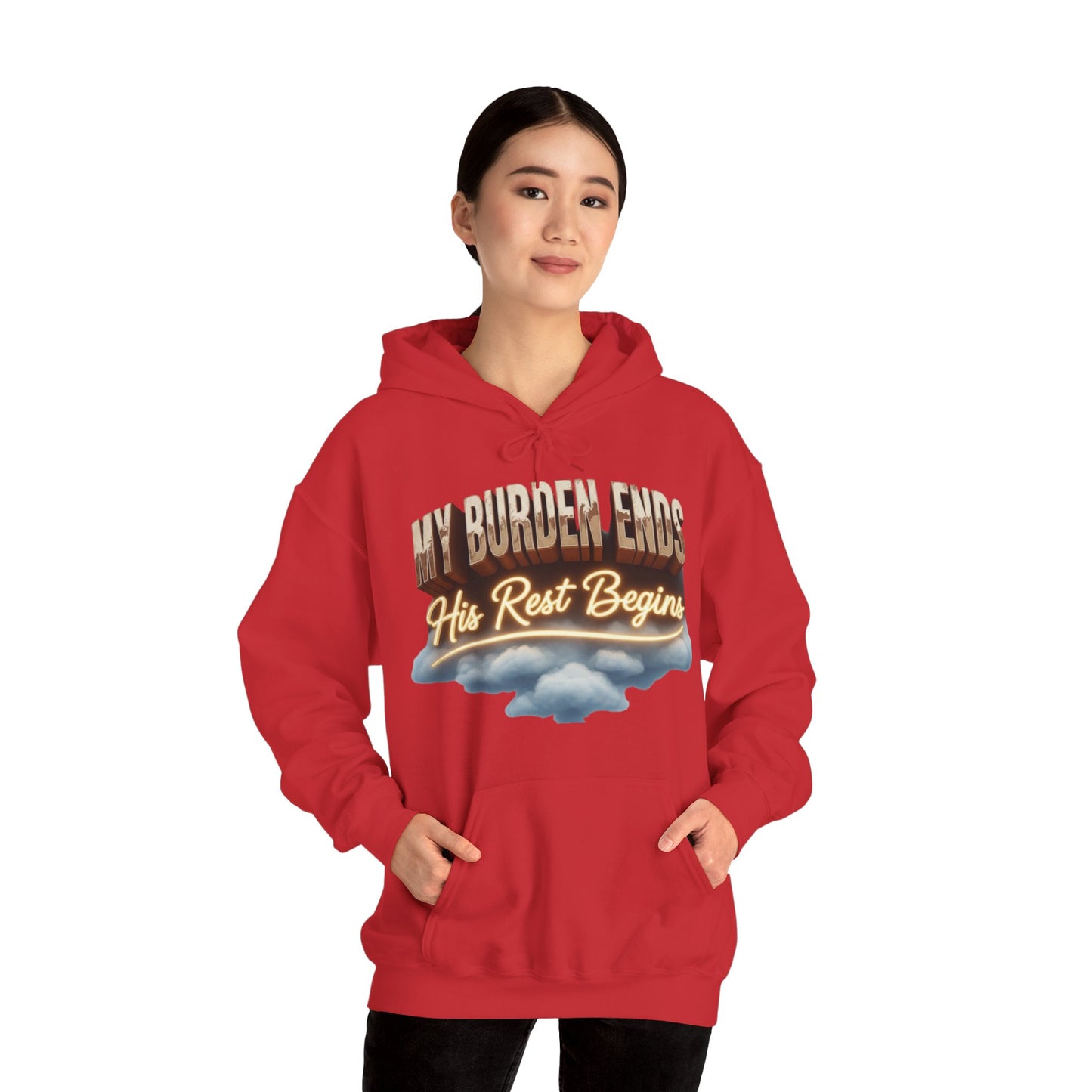 Motivational Hoodie - My Burden Ends, His Rest Begins | Cozy Sweatshirt, Inspirational Gift, Relaxationwear, Everyday Apparel,