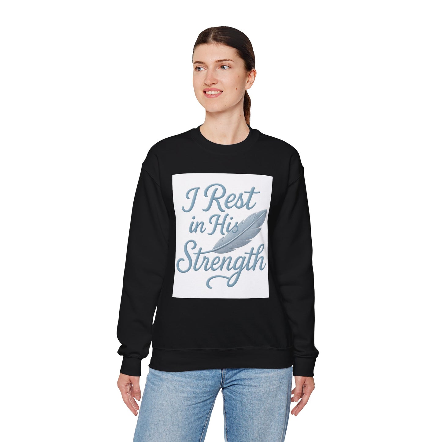 Inspirational Strength Crewneck Sweatshirt, Gift for Him, Motivational Apparel, Cozy Sweater for Faith, Relaxed Comfort Wear