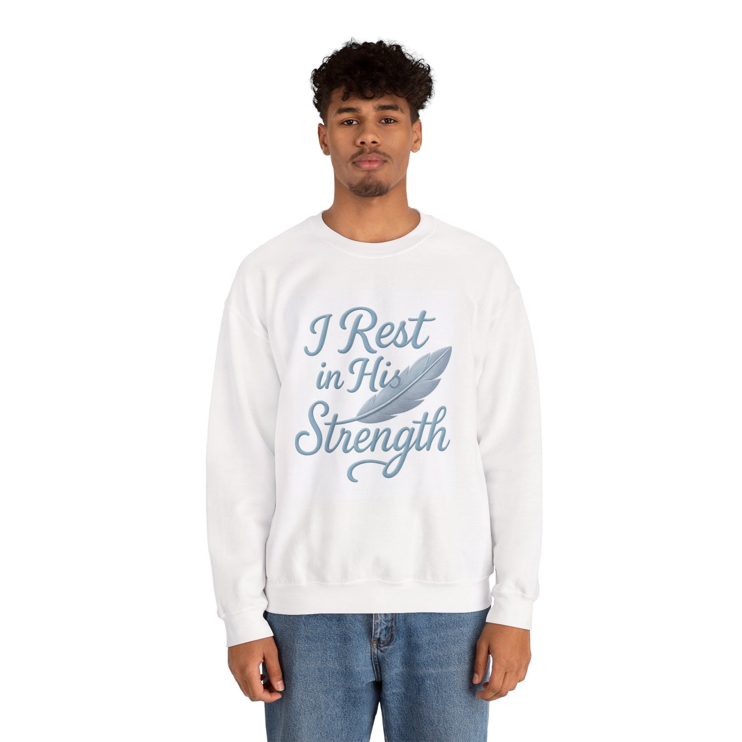 Inspirational Strength Crewneck Sweatshirt, Gift for Him, Motivational Apparel, Cozy Sweater for Faith, Relaxed Comfort Wear