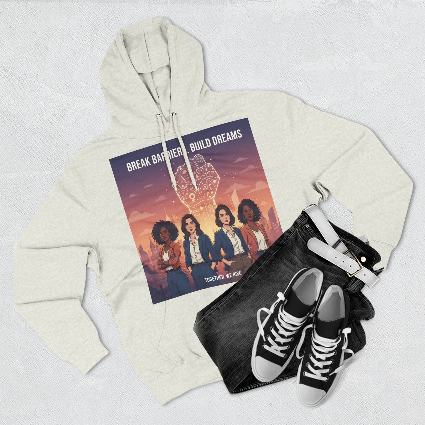 Empowering Women's Three-Panel Fleece Hoodie - Cozy, Inspirational Apparel for Dream Chasers, Gift for Her, Motivational Clothing.
