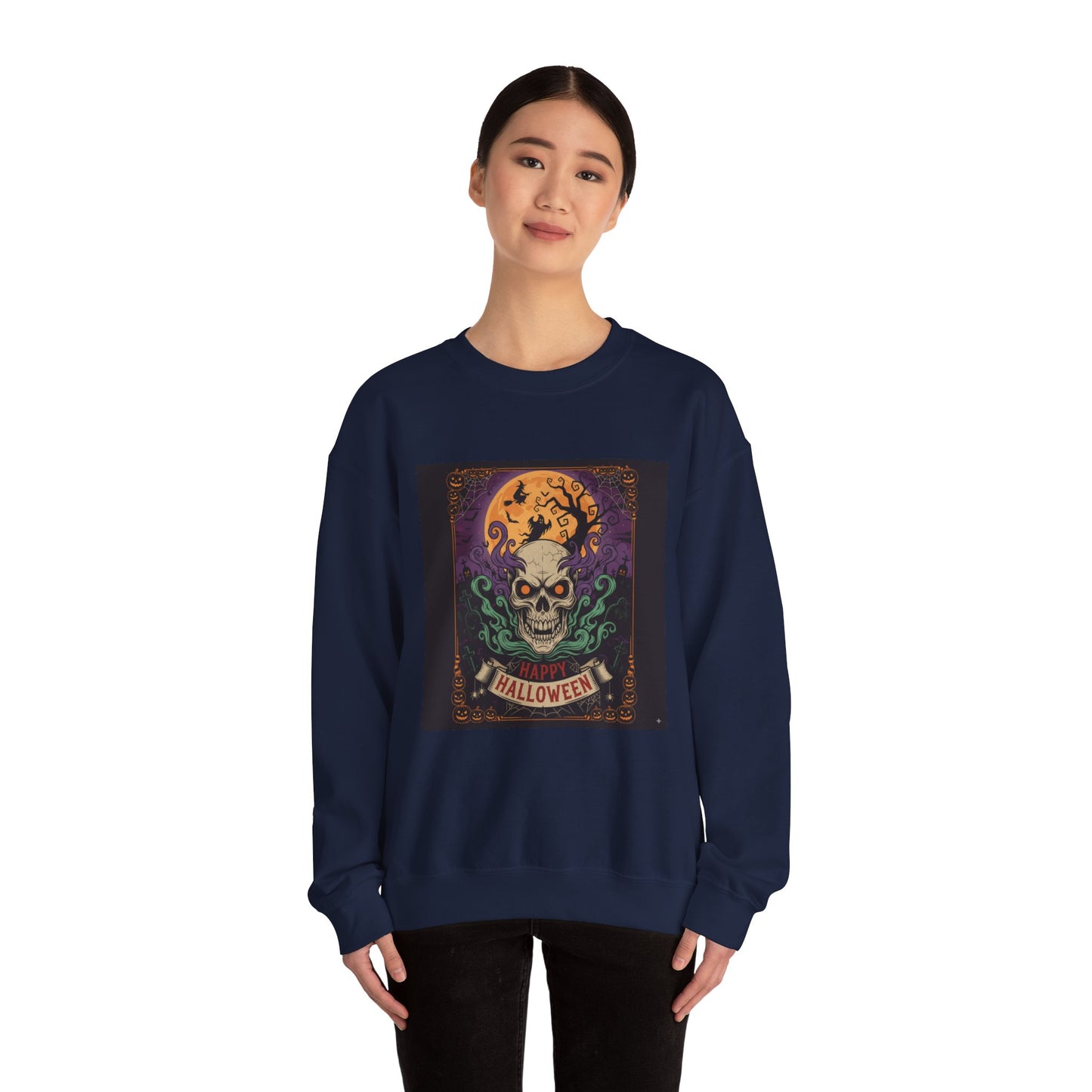 Halloween Skull Graphic Crewneck Sweatshirt, Spooky Sweatshirt, Unisex Halloween Apparel, Fall Fashion, Cozy Sweatshirt