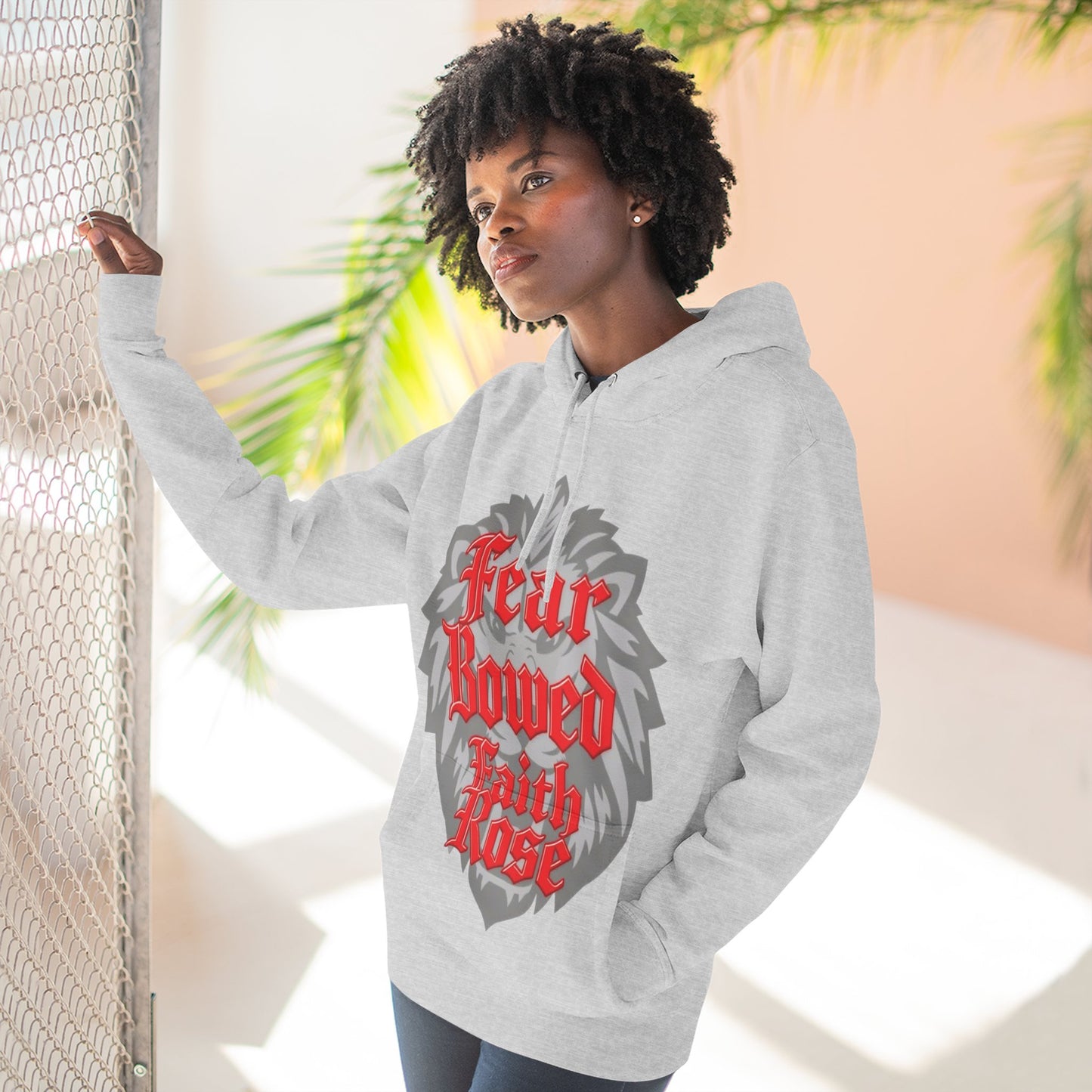 Fear Bowed Faith Rose Fleece Hoodie, Casual Wear, Gift for Her, Inspirational Apparel, Cozy Sweatshirt