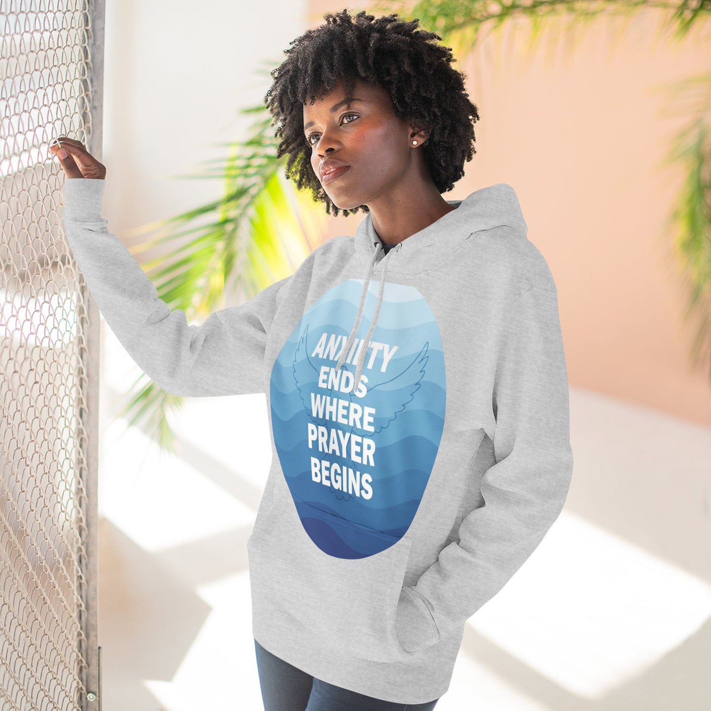 Inspirational Fleece Hoodie: 'Anxiety Ends Where Prayer Begins' - Cozy Sweatshirt for Comfort, Faith, Gifts, Self-Care, Everyday Wear