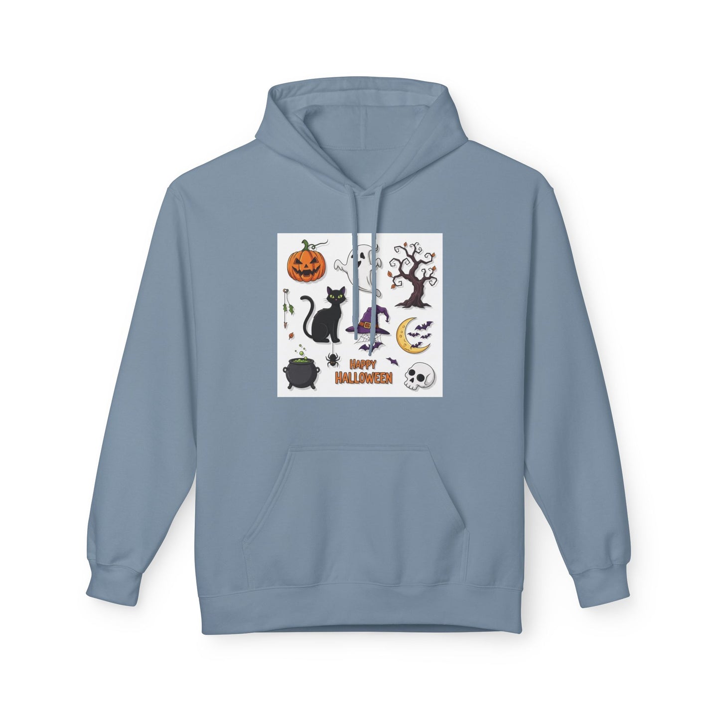 Halloween Cute Cat Fleece Hoodie, Spooky Season Apparel, Unisex Sweatshirt, Fall Fashion, Cozy Gift for Halloween Lovers