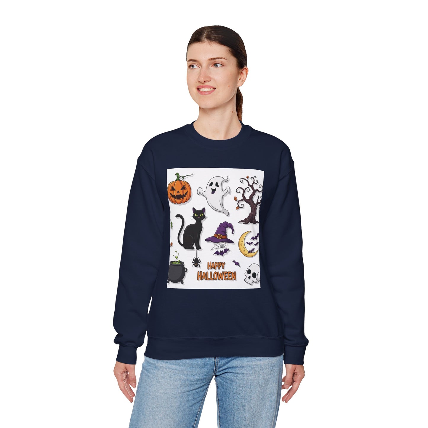 Halloween Spirit Crewneck Sweatshirt - Unisex, Cozy Halloween Gift, Fall Apparel, Spooky Season Sweater, Ghost & Pumpkin Sweatshirt