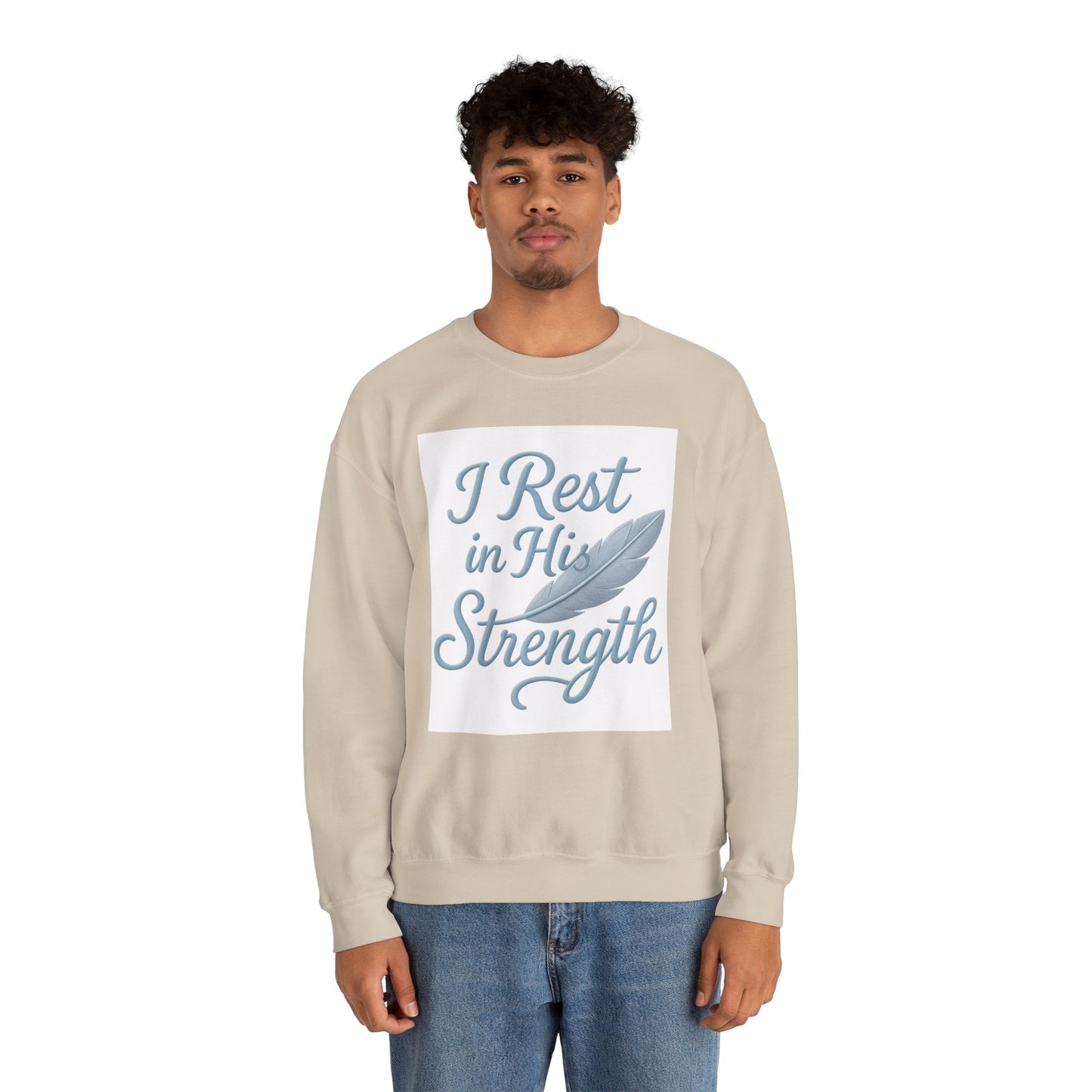 Inspirational Strength Crewneck Sweatshirt, Gift for Him, Motivational Apparel, Cozy Sweater for Faith, Relaxed Comfort Wear