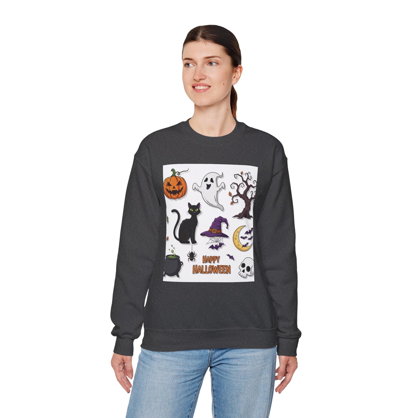 Halloween Spirit Crewneck Sweatshirt - Unisex, Cozy Halloween Gift, Fall Apparel, Spooky Season Sweater, Ghost & Pumpkin Sweatshirt