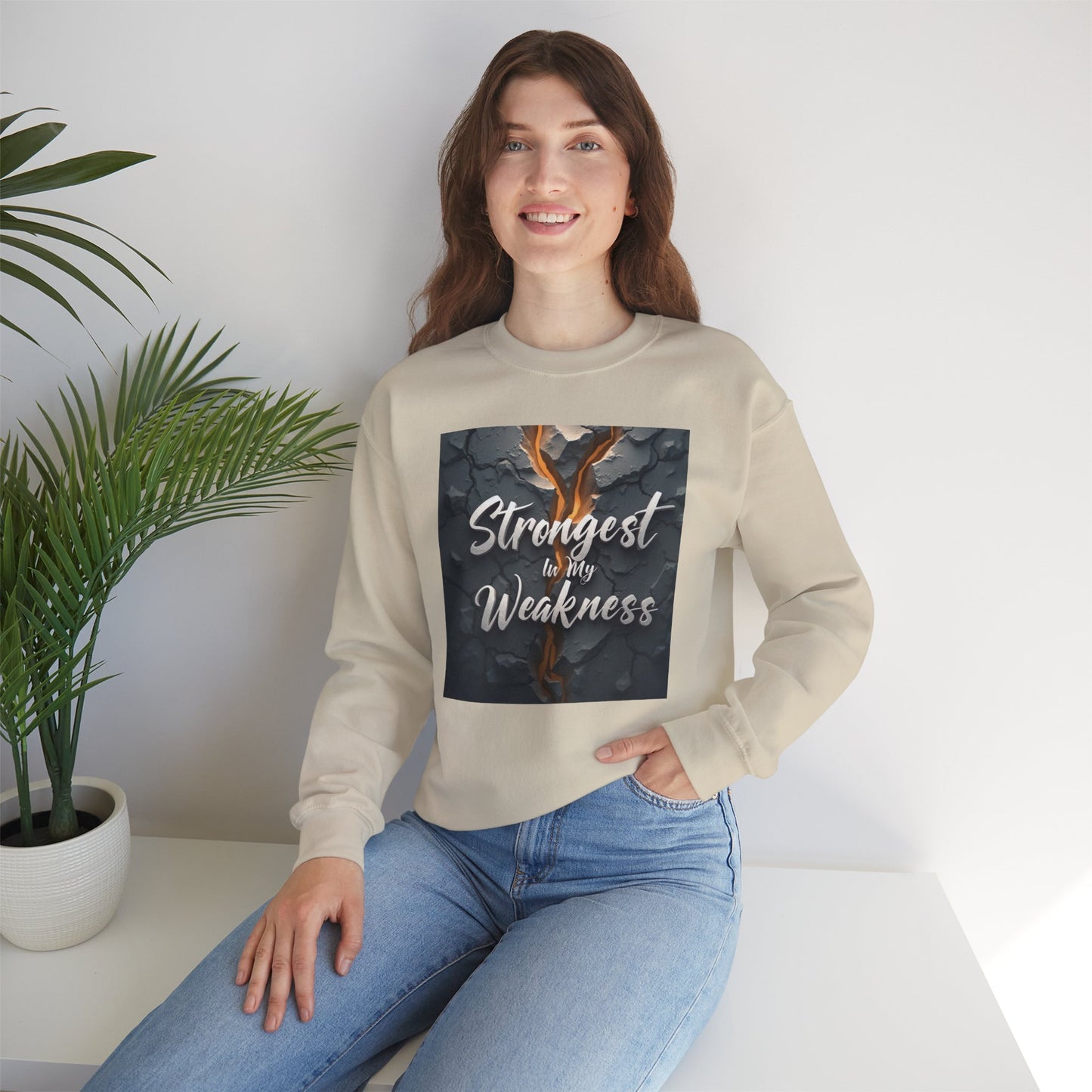 Strongest in My Weakness Sweatshirt | Cozy Unisex Crewneck | Inspirational Gift for Friends, Self-Care, Motivational Wear, Warm Layer
