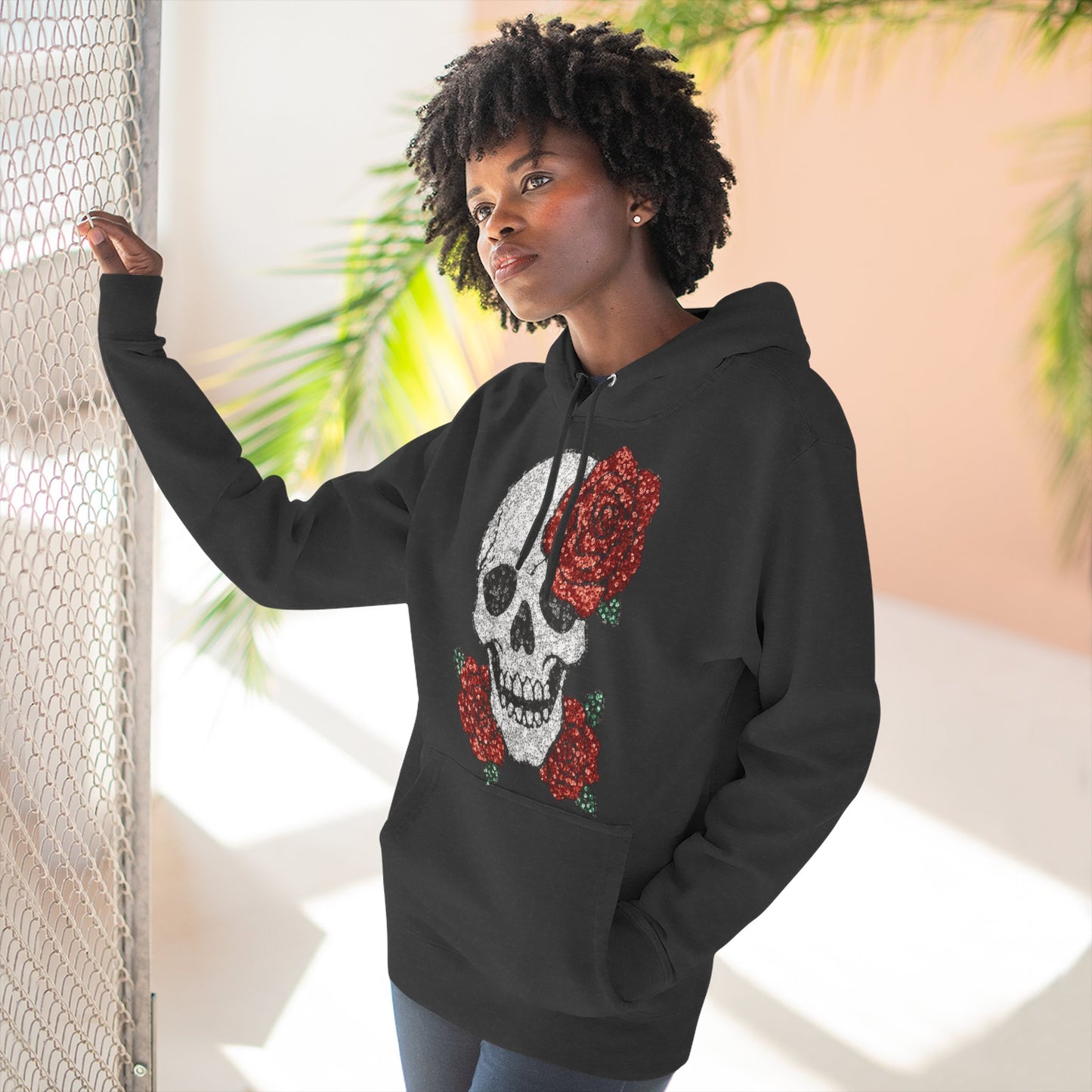 Skull and Roses Fleece Hoodie - Cozy Halloween Sweatshirt, Gothic Hoodie, Unisex Gift, Alternative Fashion, Casual Layering