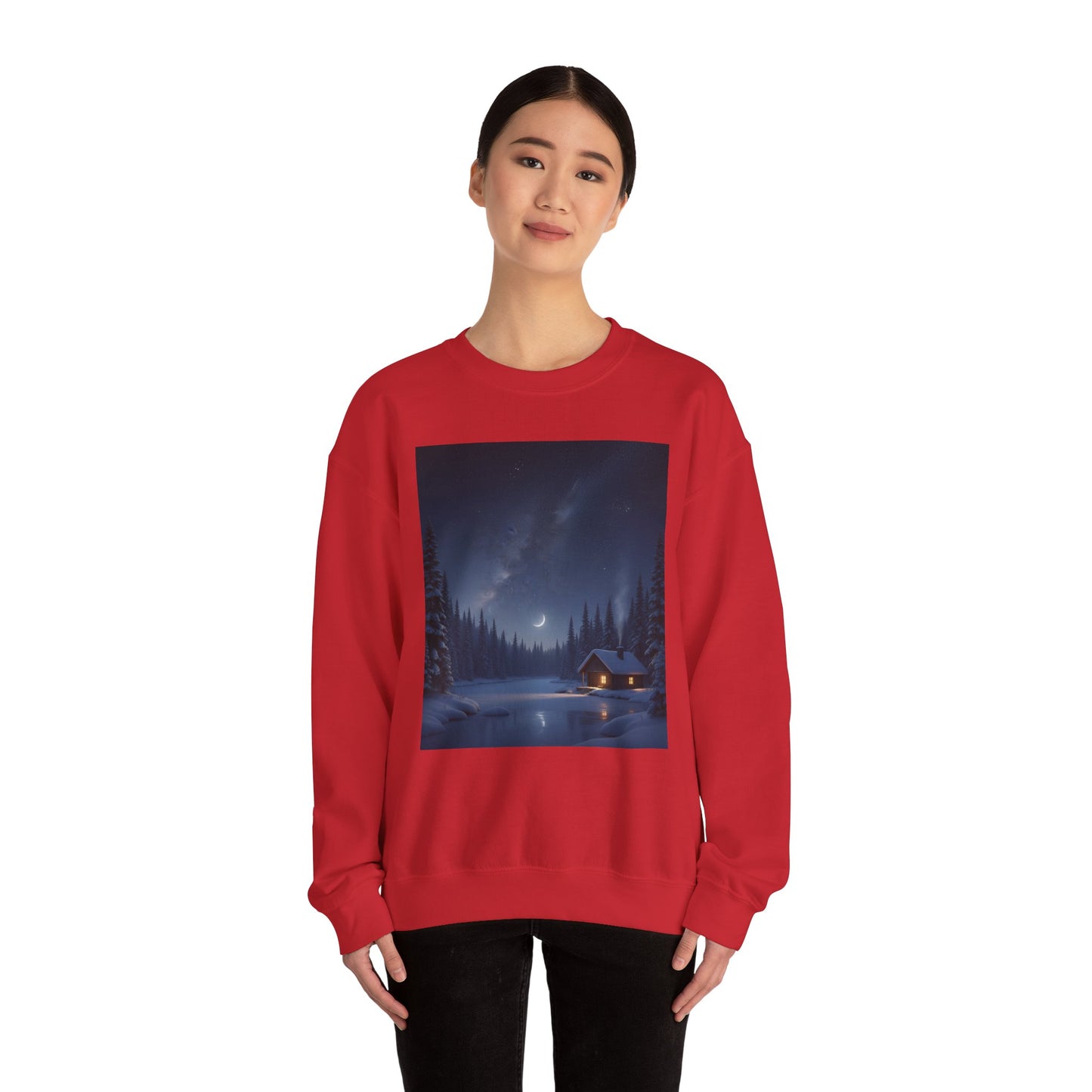Cozy Cabin Night Sweatshirt | Unisex Heavy Blend Crewneck | Winter Apparel, Nature Lover Gift, Cozy Outfit, Gift for Him/Her