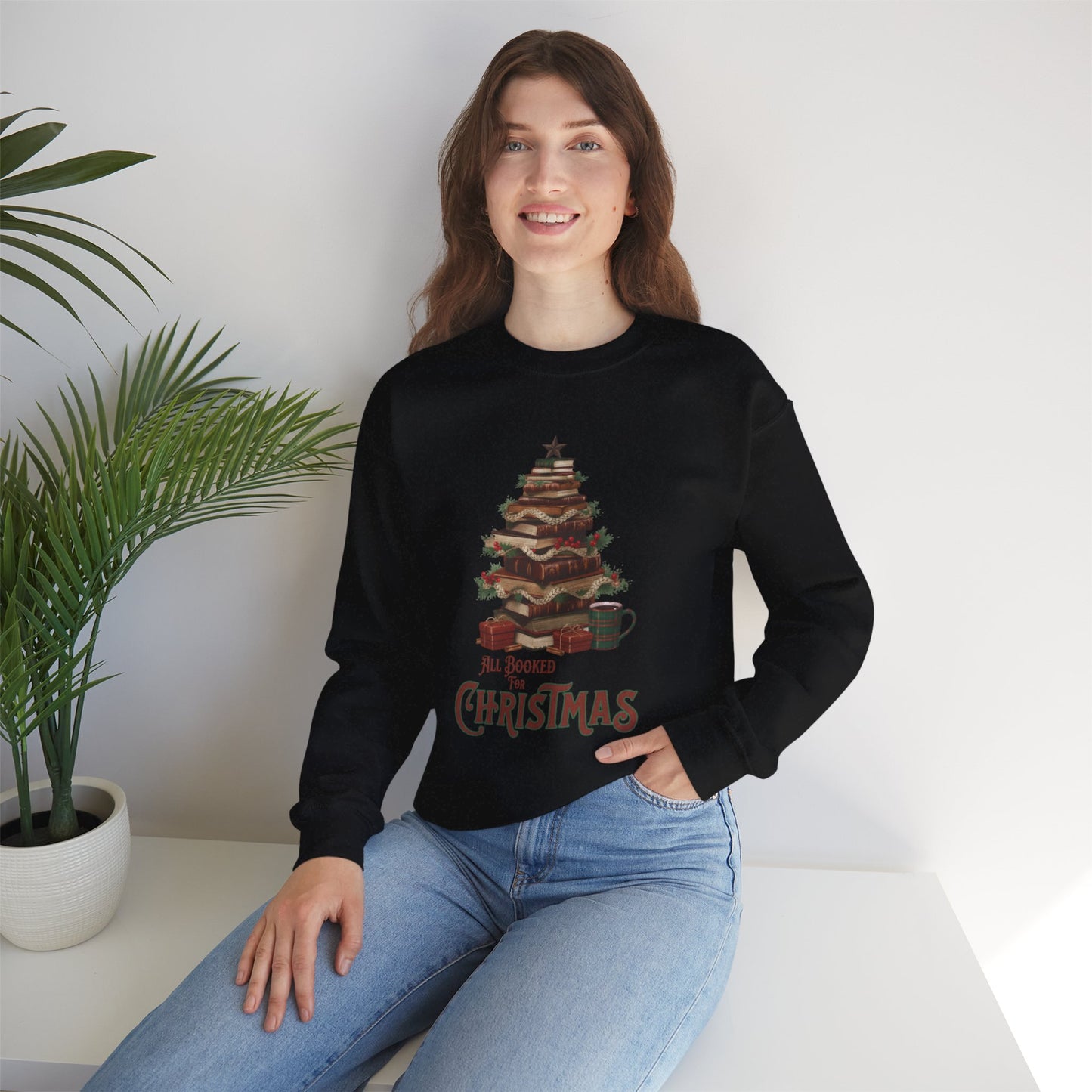 All Booked Christmas Sweatshirt, Cozy Holiday Wear, Gift for Book Lovers, Winter Apparel, Festive Crewneck