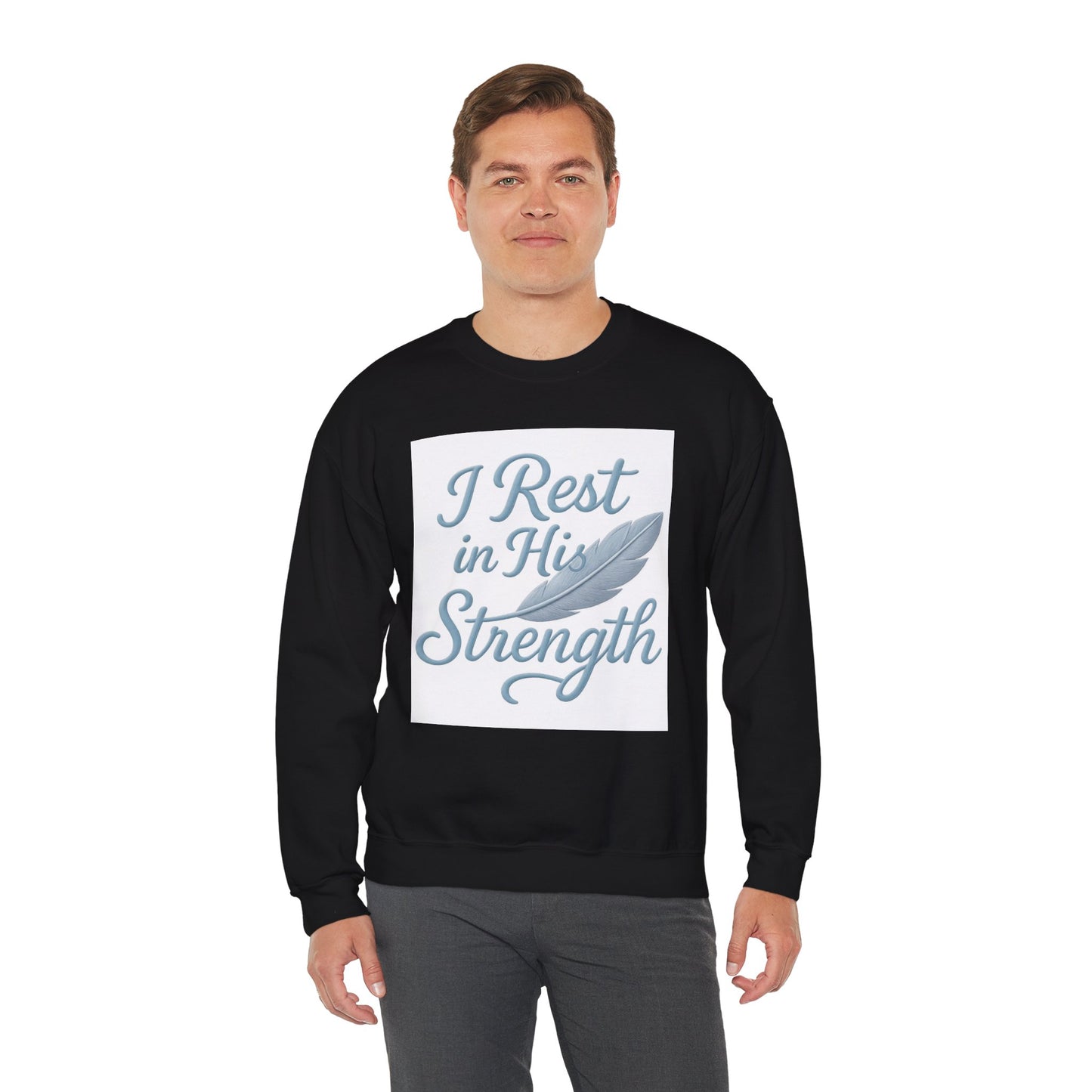 Inspirational Strength Crewneck Sweatshirt, Gift for Him, Motivational Apparel, Cozy Sweater for Faith, Relaxed Comfort Wear