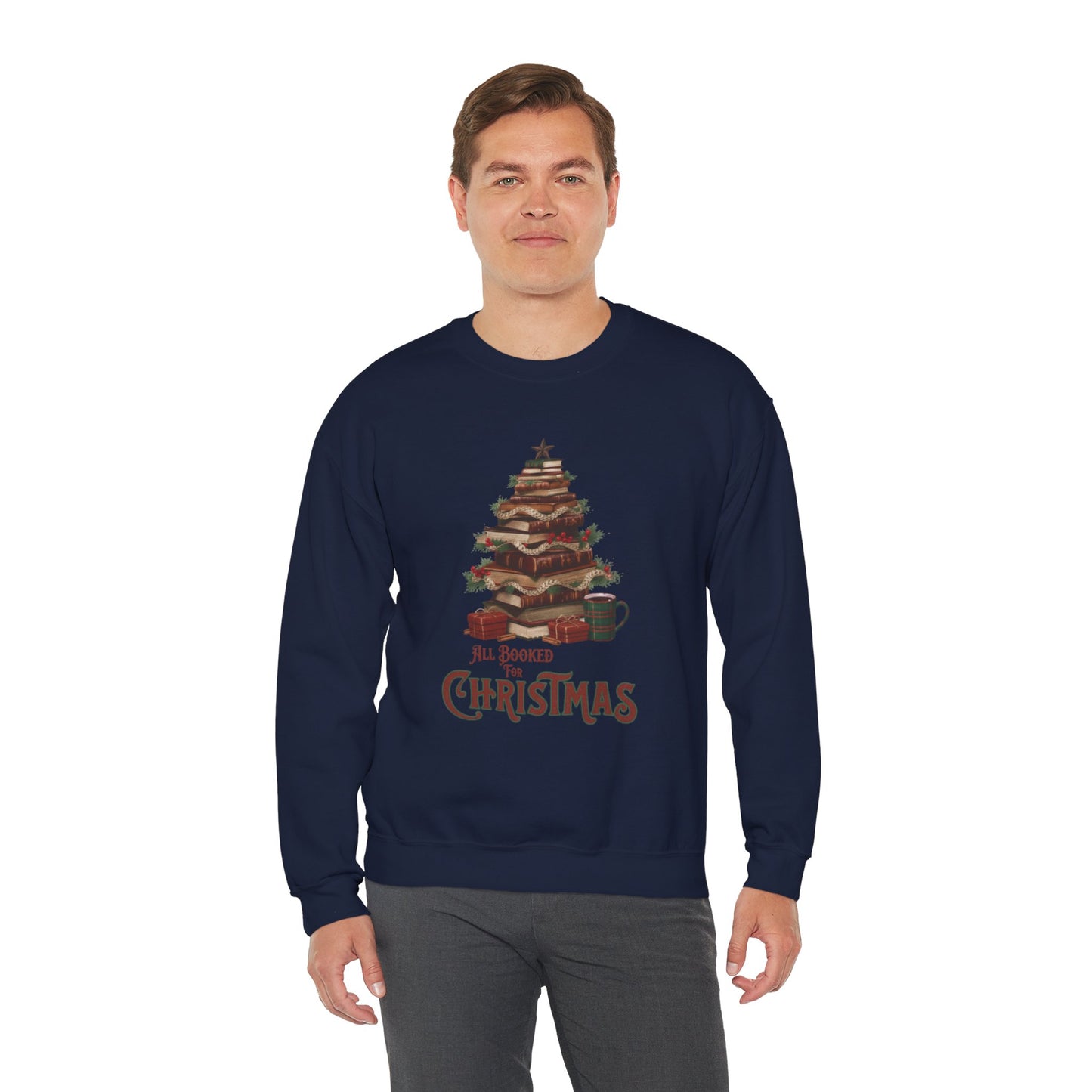 All Booked Christmas Sweatshirt, Cozy Holiday Wear, Gift for Book Lovers, Winter Apparel, Festive Crewneck