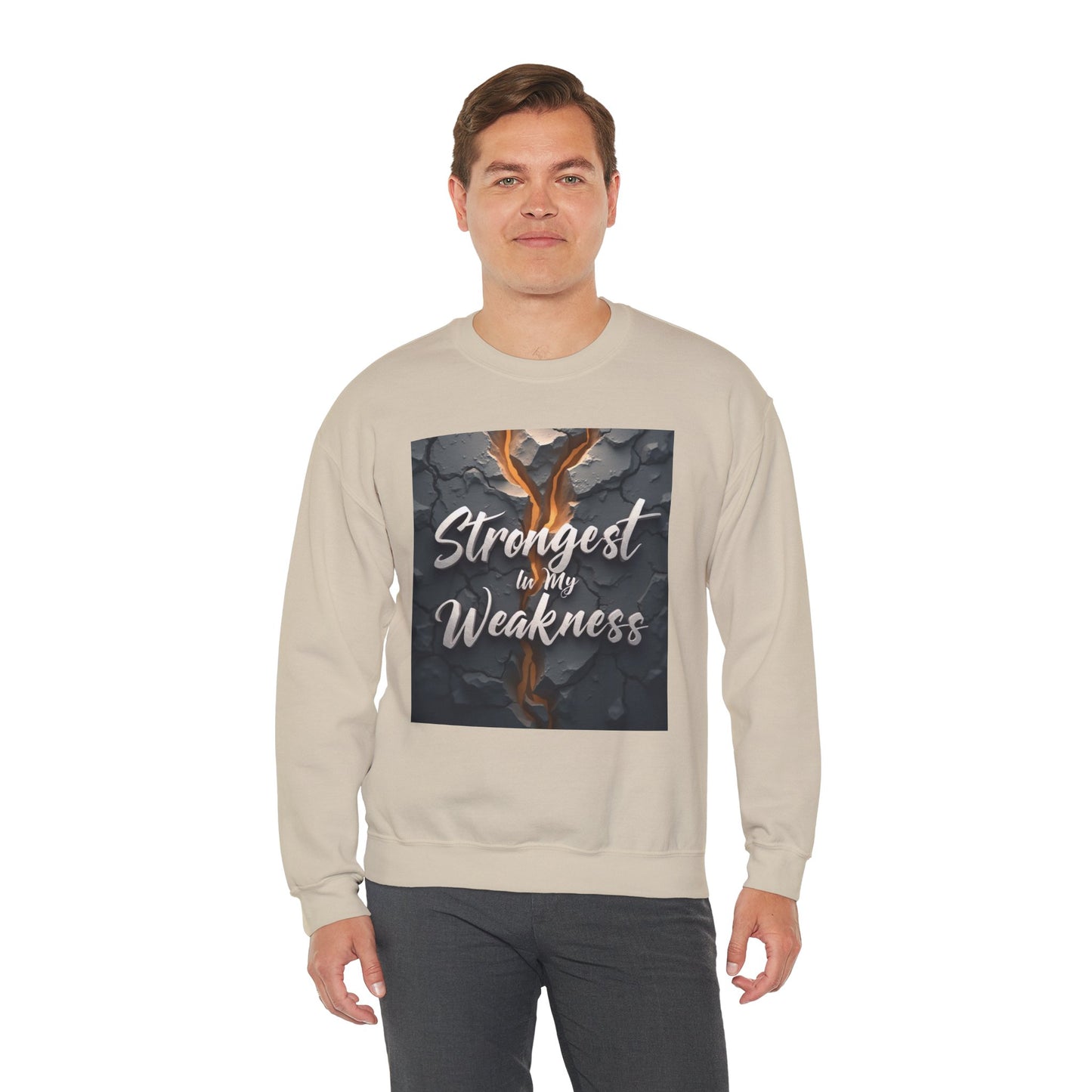 Inspirational Crewneck Sweatshirt - ‘Strongest to My Weakness’ | Cozy Gift, Motivational Wear, Unisex Apparel, Self-Care, Casual Style