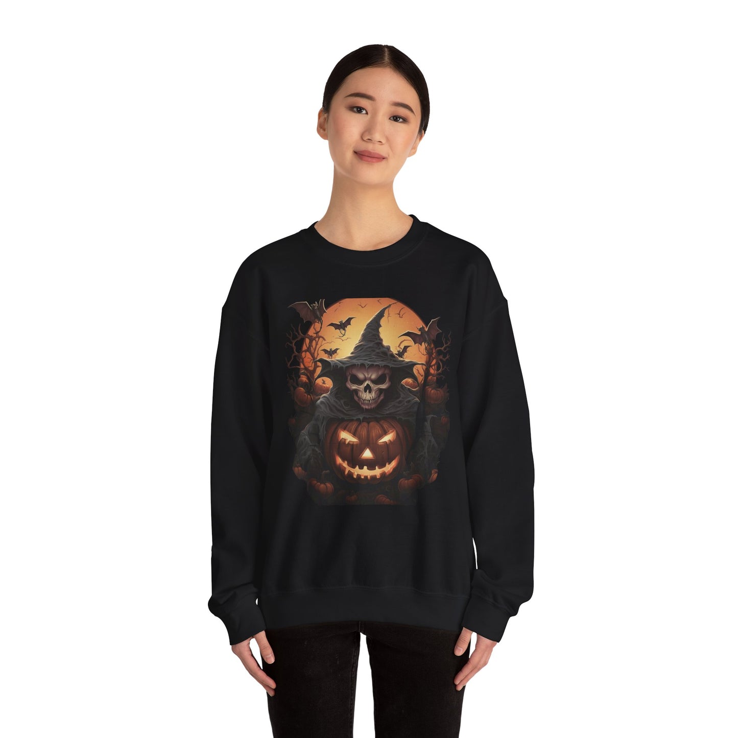 Halloween Witch Skull Sweatshirt, Unisex Crewneck, Fall Fashion, Cozy Sweater, Spooky Apparel, Halloween Gift