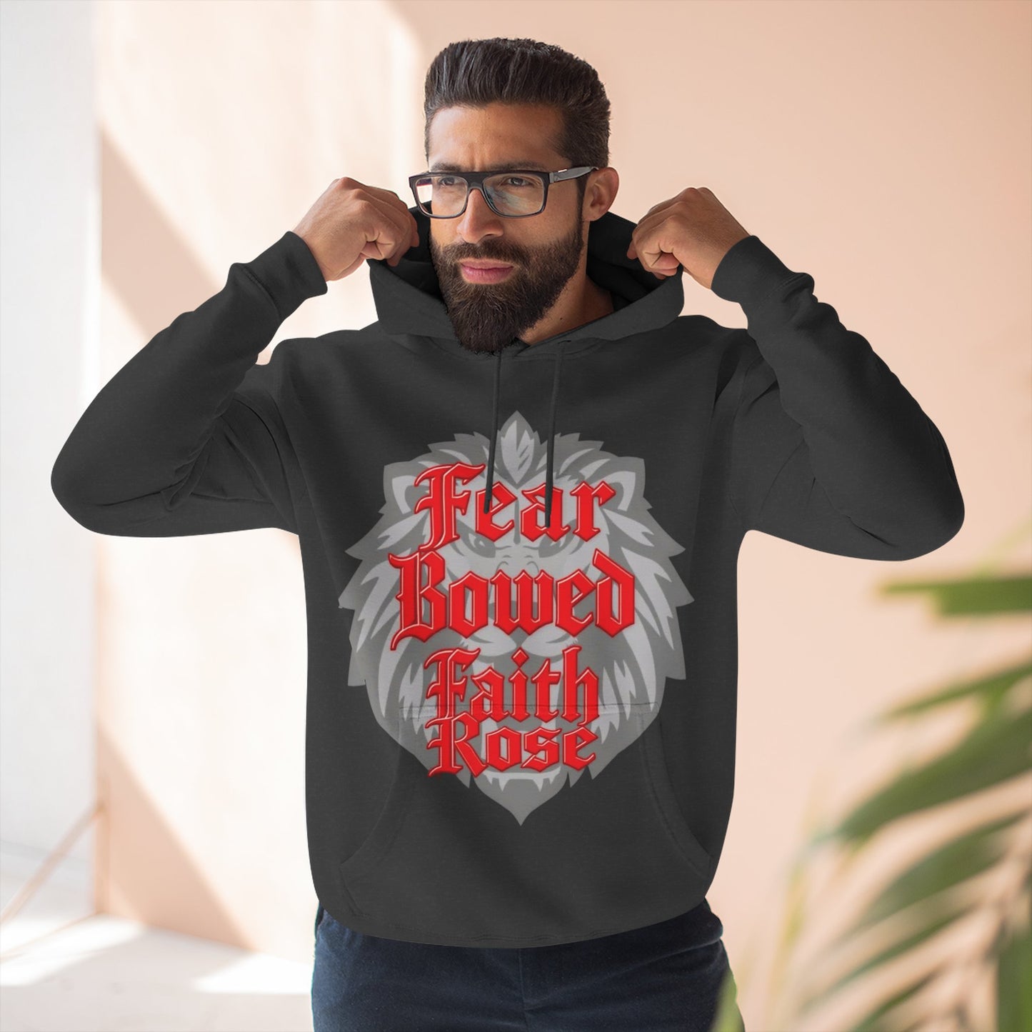 Fear Bowed Faith Rose Fleece Hoodie, Casual Wear, Gift for Her, Inspirational Apparel, Cozy Sweatshirt