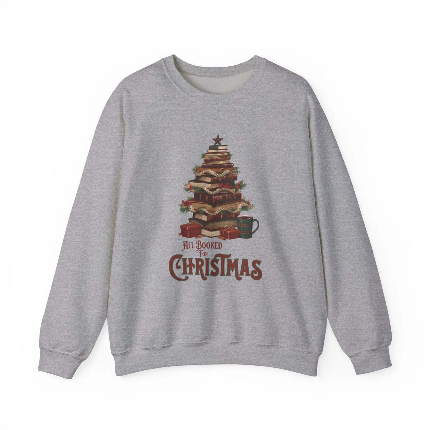 All Booked Christmas Sweatshirt, Cozy Holiday Wear, Gift for Book Lovers, Winter Apparel, Festive Crewneck