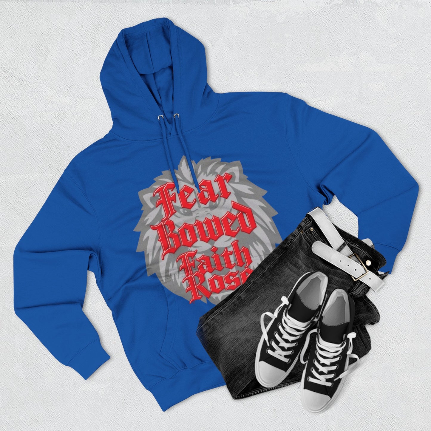 Fear Bowed Faith Rose Fleece Hoodie, Casual Wear, Gift for Her, Inspirational Apparel, Cozy Sweatshirt