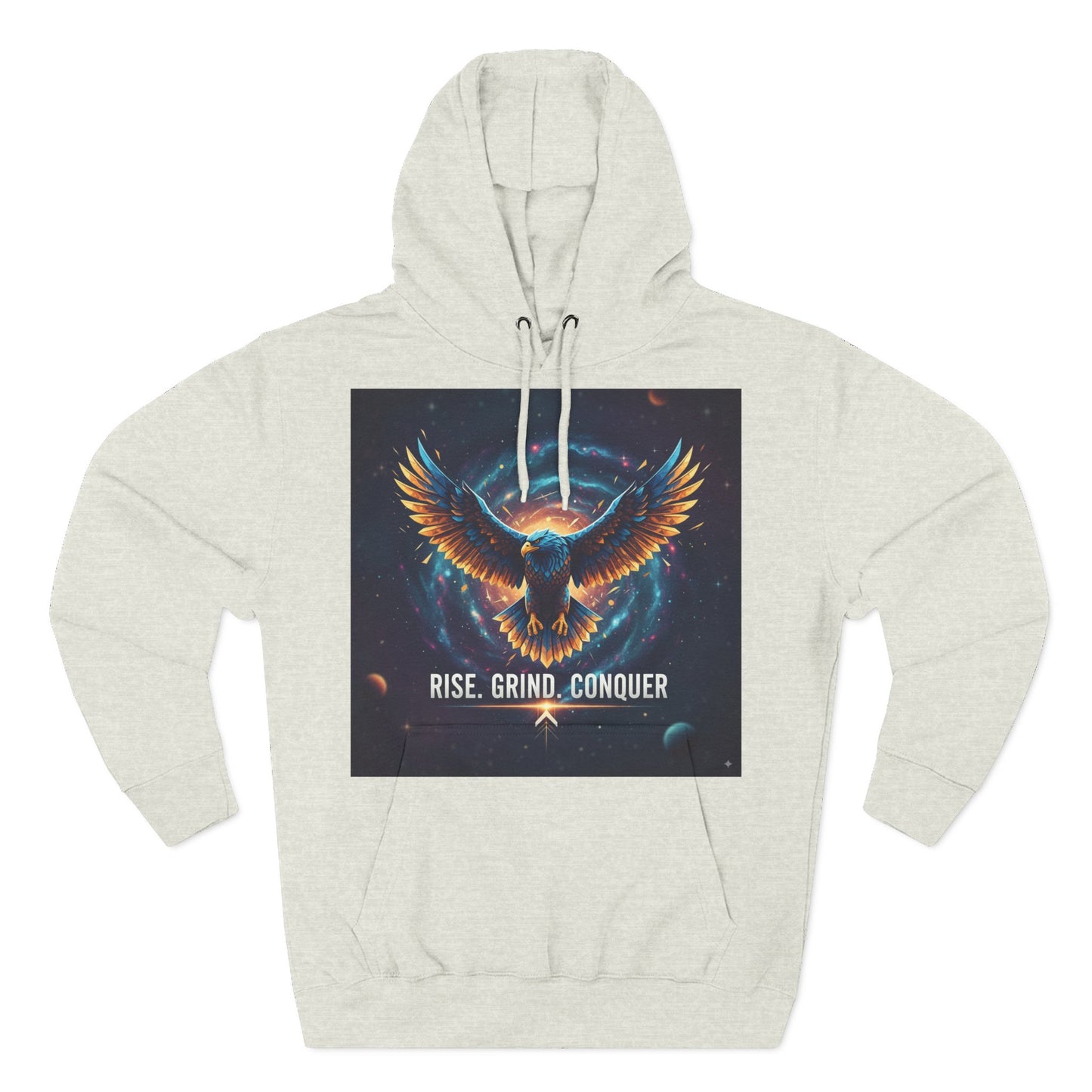 Motivational Fleece Hoodie, Rise Grind Conquer Sweatshirt, Gift for Gym Lovers, Inspirational Casual Wear, Cozy Fitness Apparel