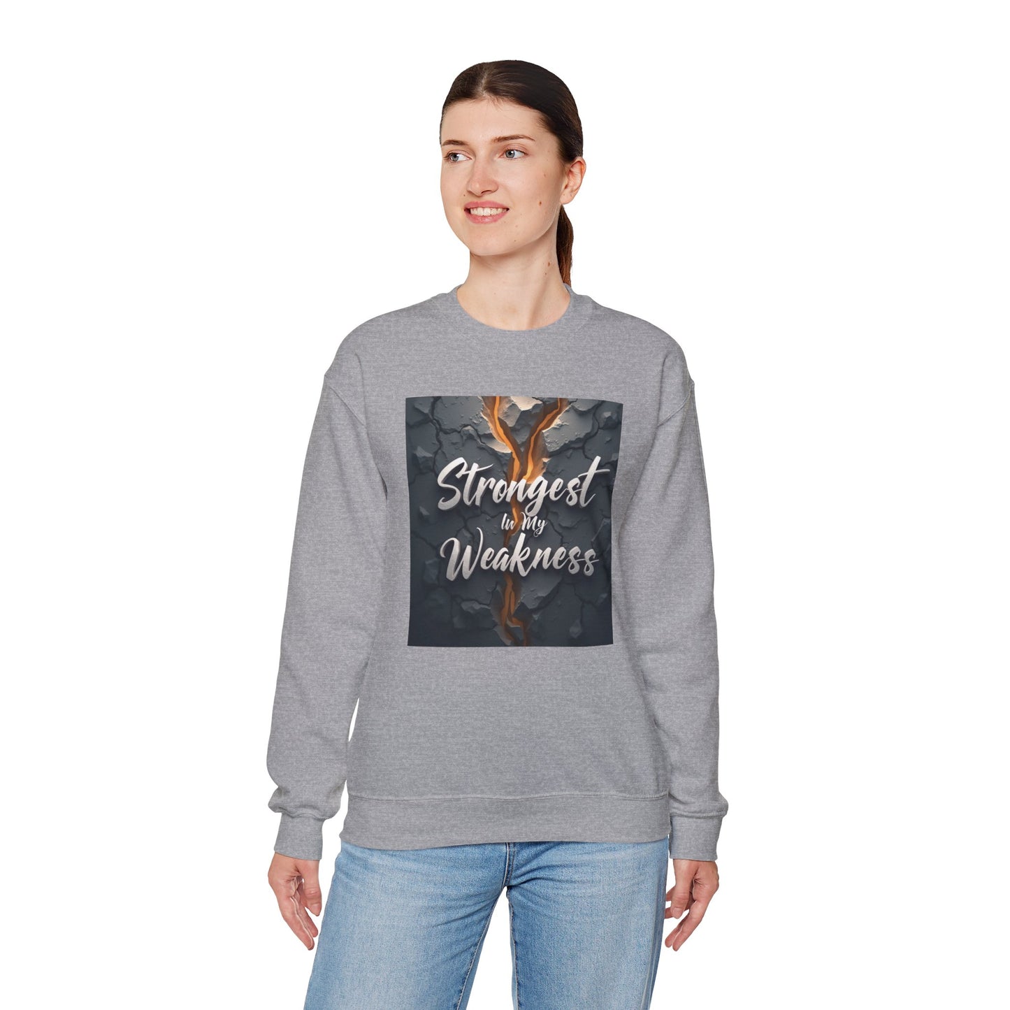Strongest in My Weakness Sweatshirt | Cozy Unisex Crewneck | Inspirational Gift for Friends, Self-Care, Motivational Wear, Warm Layer