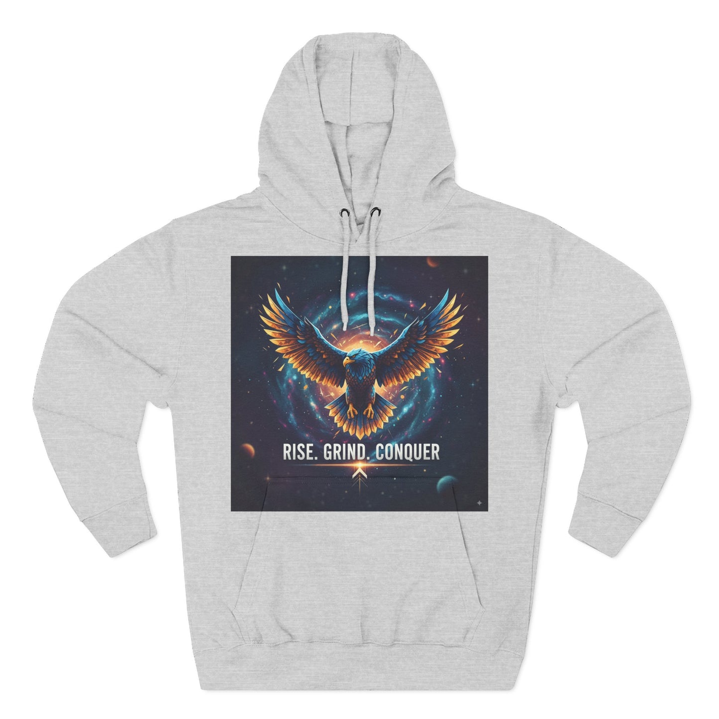 Motivational Fleece Hoodie, Rise Grind Conquer Sweatshirt, Gift for Gym Lovers, Inspirational Casual Wear, Cozy Fitness Apparel