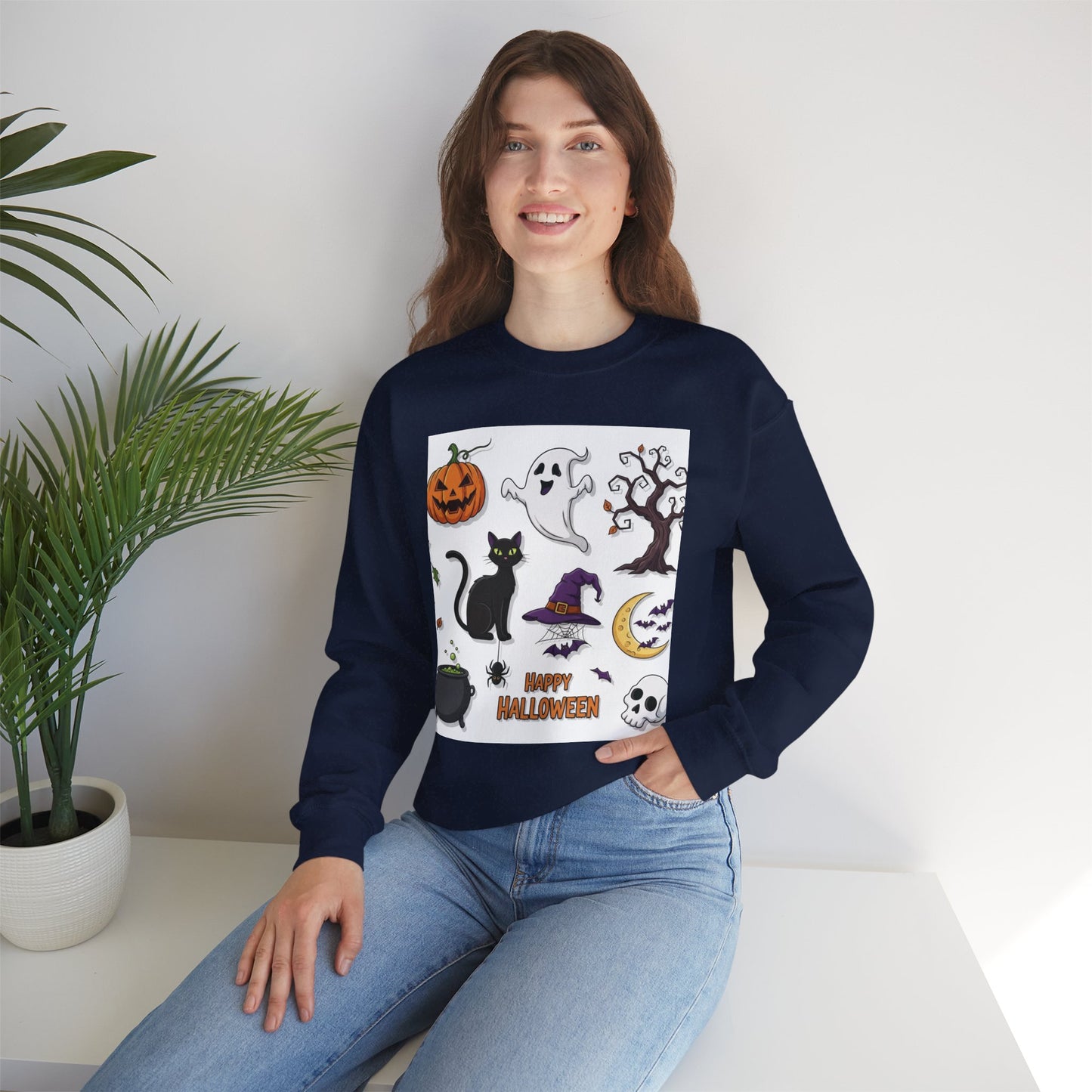 Halloween Spirit Crewneck Sweatshirt - Unisex, Cozy Halloween Gift, Fall Apparel, Spooky Season Sweater, Ghost & Pumpkin Sweatshirt
