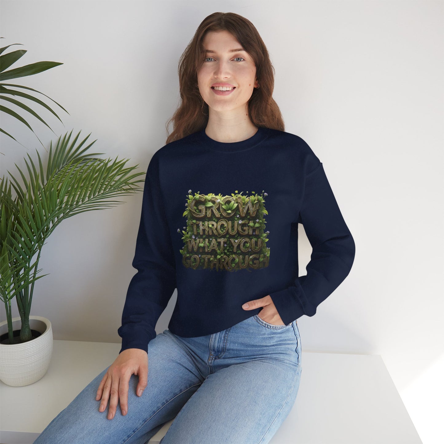 Nature-Inspired Motivational Sweatshirt, 'Grow Through What You Go Through' Crewneck, Cozy Gift for Nature Lovers