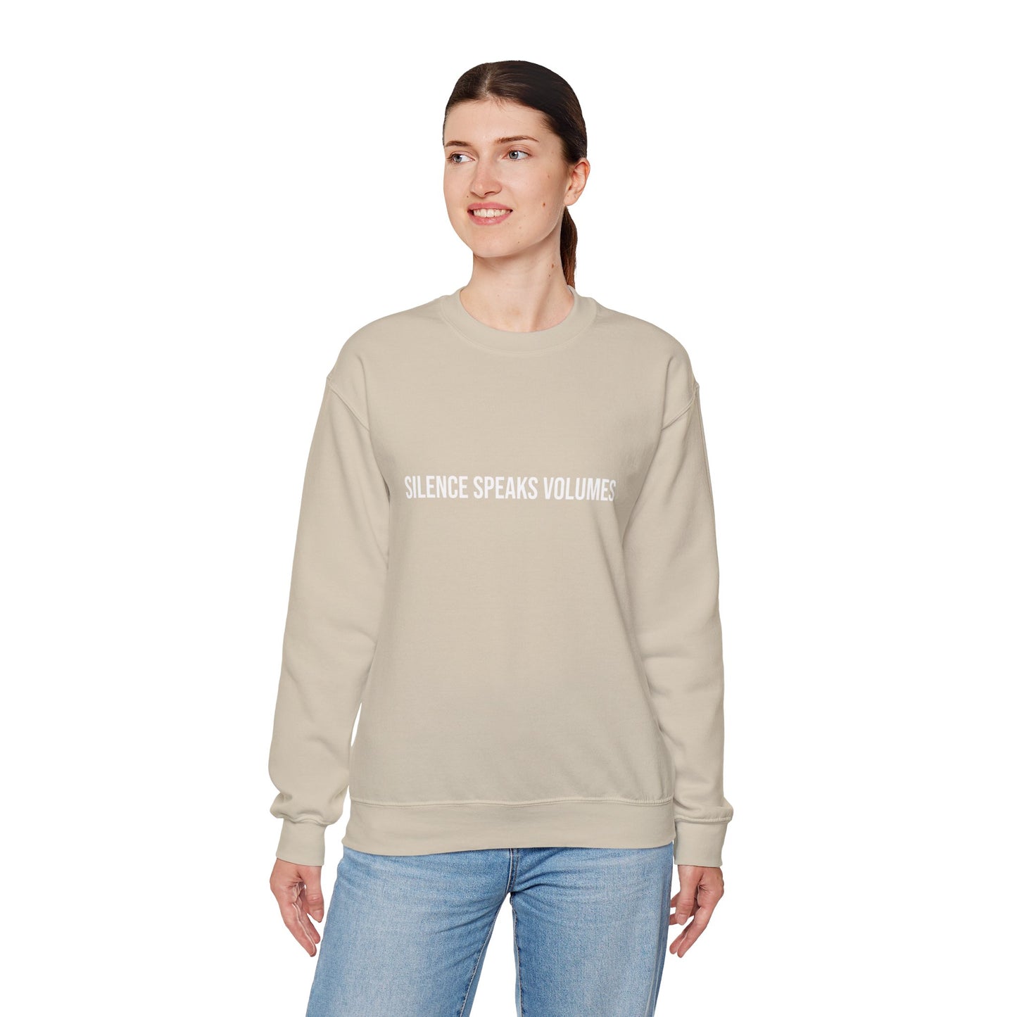 Unisex Heavy Blend™ Crewneck Sweatshirt - Silence Speaks Volumes, Cozy Casual Wear, Inspirational Gift.