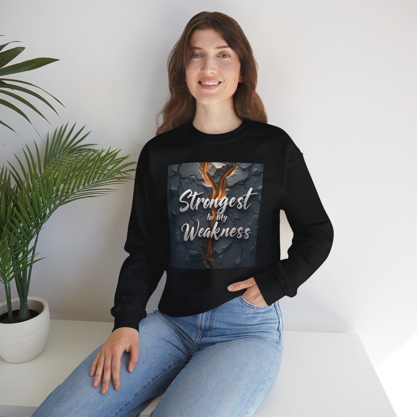 Strongest in My Weakness Sweatshirt | Cozy Unisex Crewneck | Inspirational Gift for Friends, Self-Care, Motivational Wear, Warm Layer